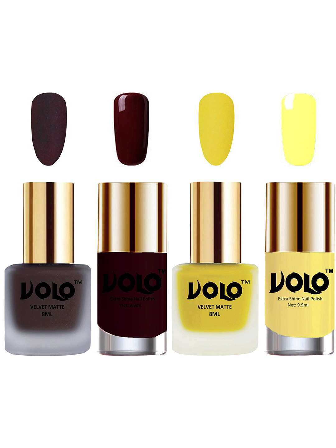 VOLO Set Of 4 Velvet Matte & Extra Shine Nail Polish-8 ml & 9.9 ml Each Shade 29-40-44-29