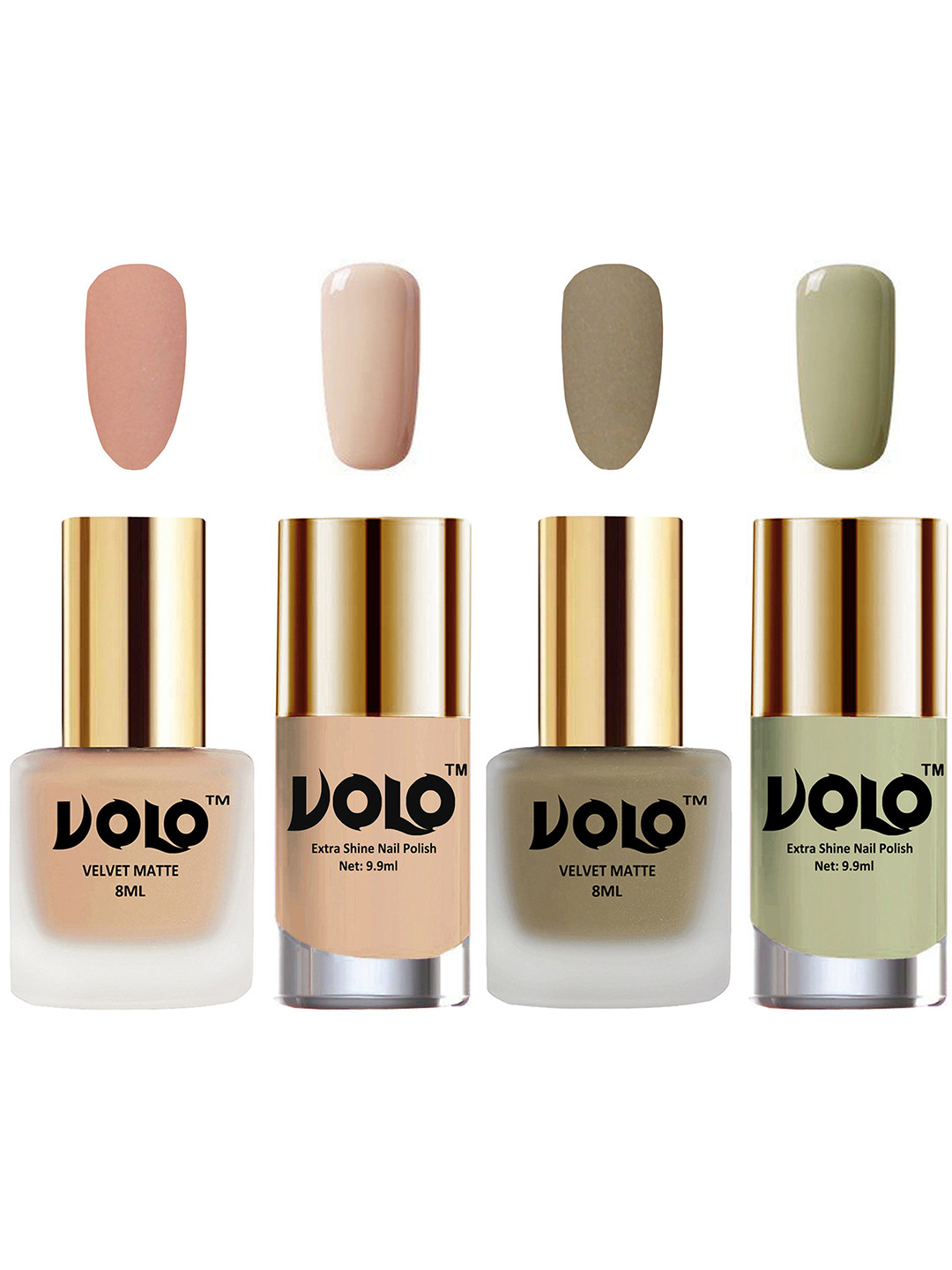 VOLO Set Of 4 Velvet Matte & Extra Shine Nail Polish-8 ml & 9.9 ml Each Shade 28-37-65-40