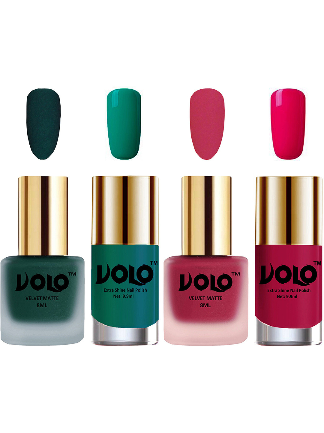 VOLO Set Of 4 Velvet Matte & Extra Shine Nail Polish - 8 ml Each - 12 - 43 - 26 - 53