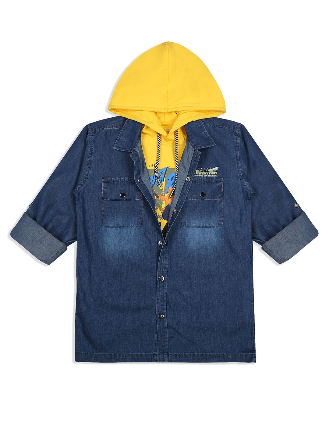 CAVIO Boys Spread Collar Solid Denim Casual Shirts & T-Shirt