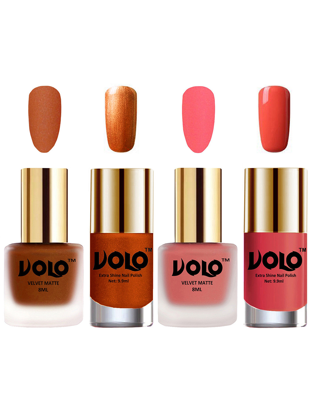 VOLO Set Of 4 Velvet Matte & Extra Shine Nail Polish-8 ml & 9.9 ml Each Shade 35-41-60-49