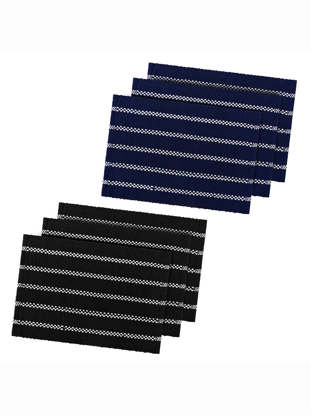 Kuber Industries Dark Blue & Black 6 Pieces Microfiber Anti-Skid Door Mats