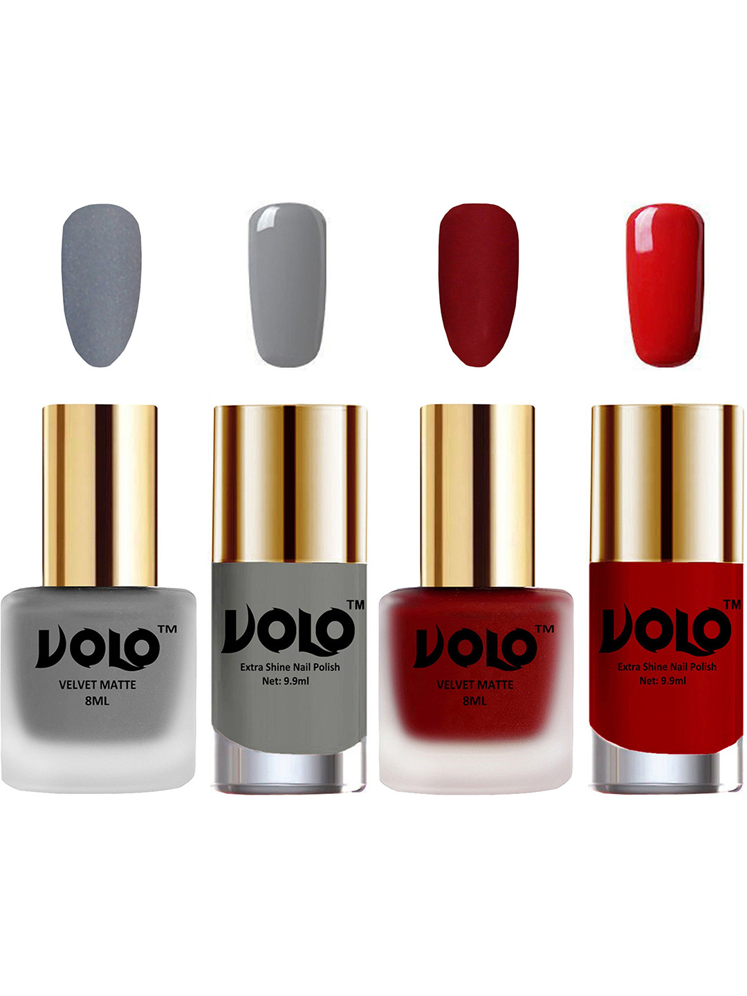 VOLO Set Of 4 Velvet Matte & Extra Shine Nail Polish - 8 ml Each & 9ml Each-20-22-41-36