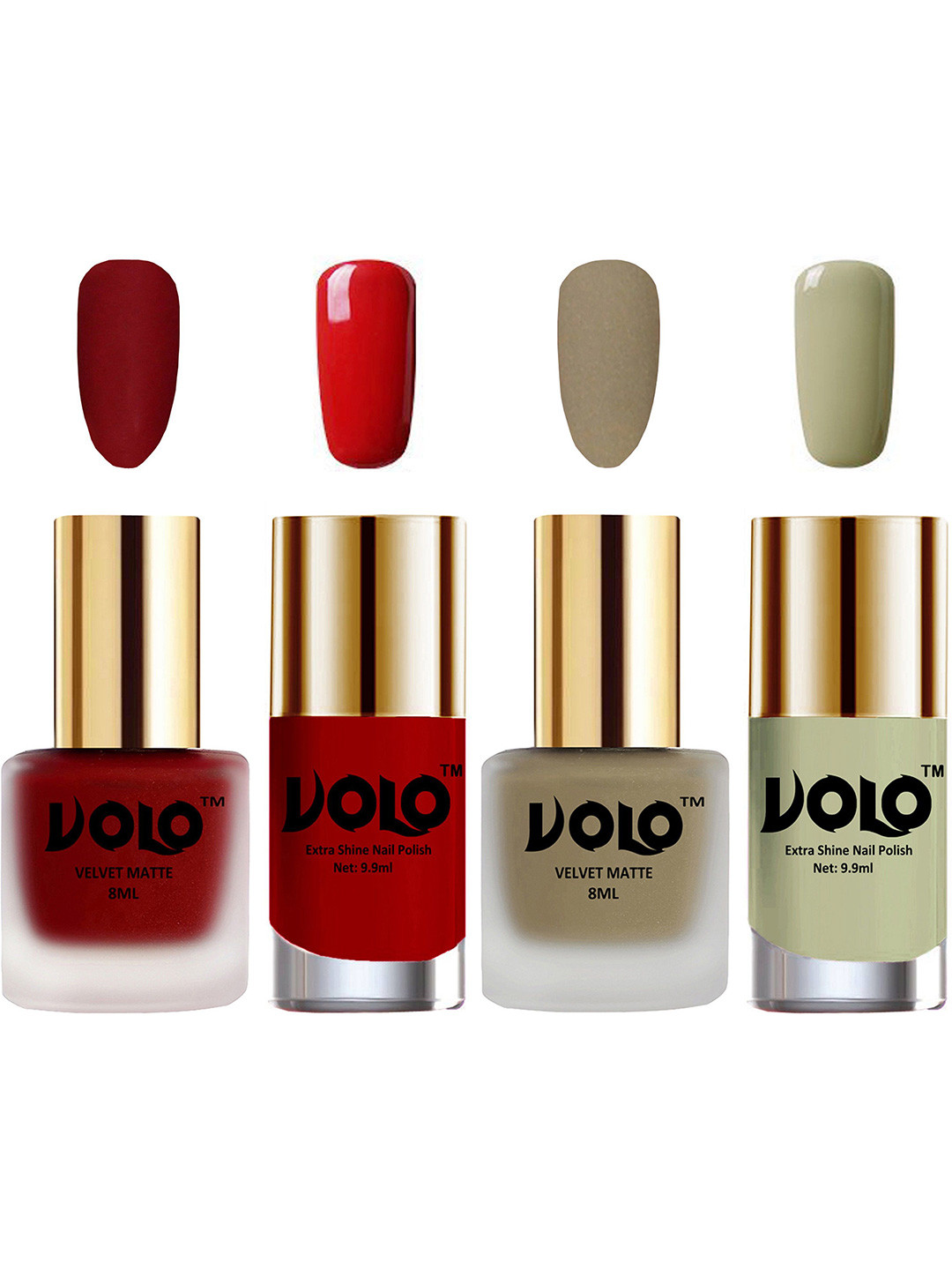 VOLO Set Of 4 Velvet Matte & Extra Shine Nail Polish-8 ml & 9.9 ml Shade - 22-37-36-40