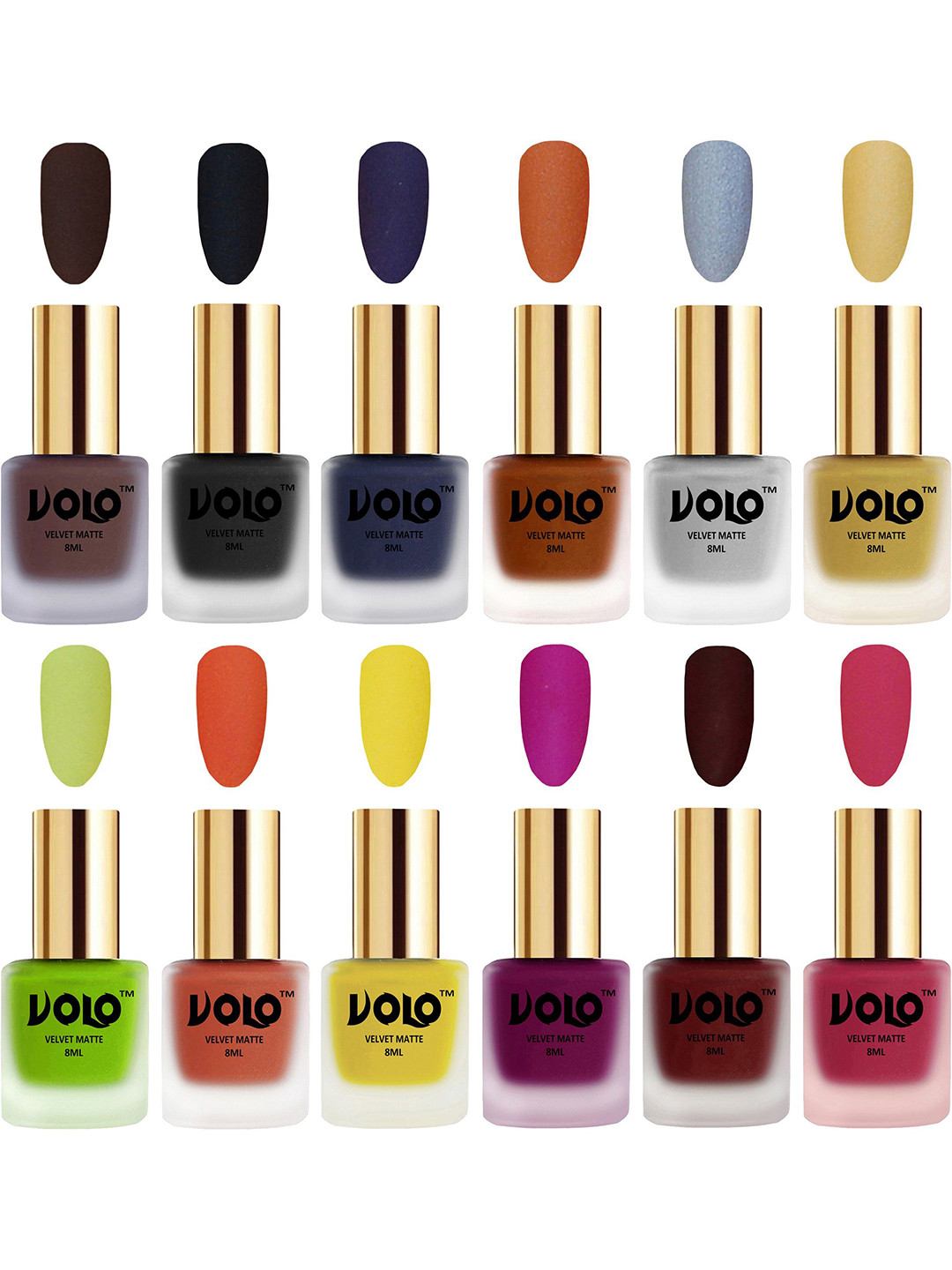 VOLO Set Of 12 Velvet Matte Nail Polish - 8 ml Each - Magenta - Russian Navy Blue - Maroon