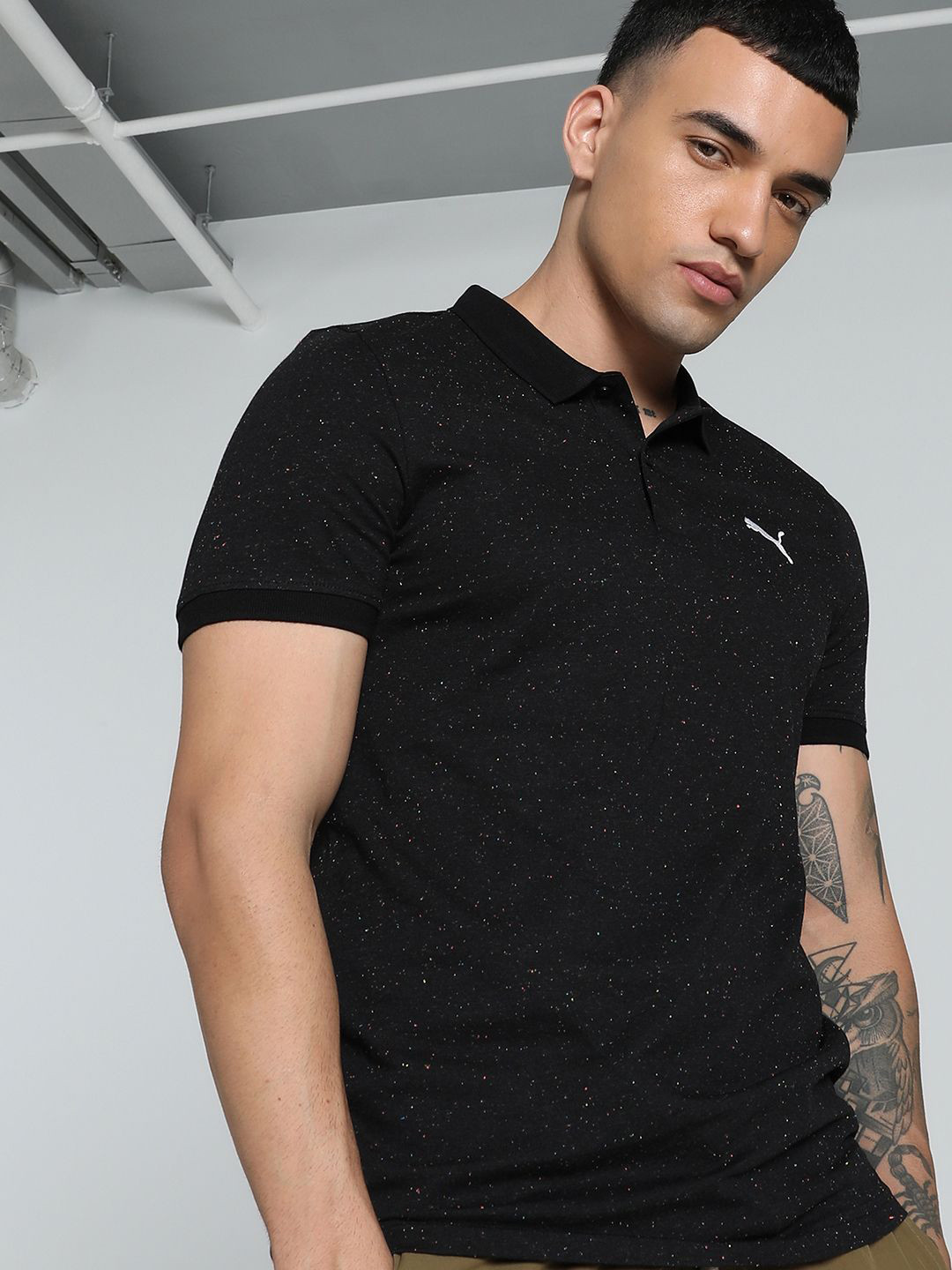 Puma Men Self Design Slim Fit Cotton Polo T-shirt