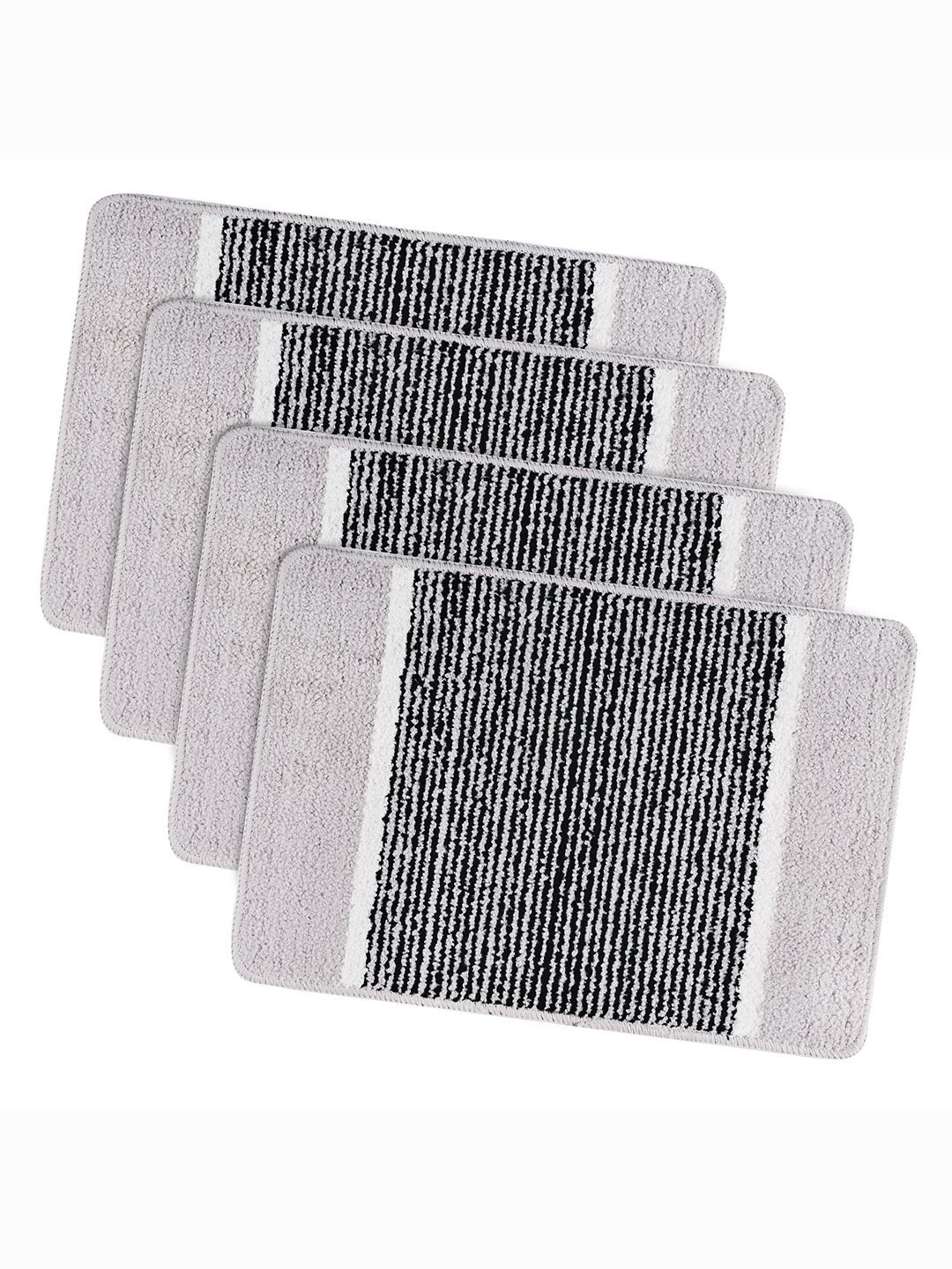 Kuber Industries Grey & Black 4 Pieces Striped Anti-Skid Micrfiber Door Mats