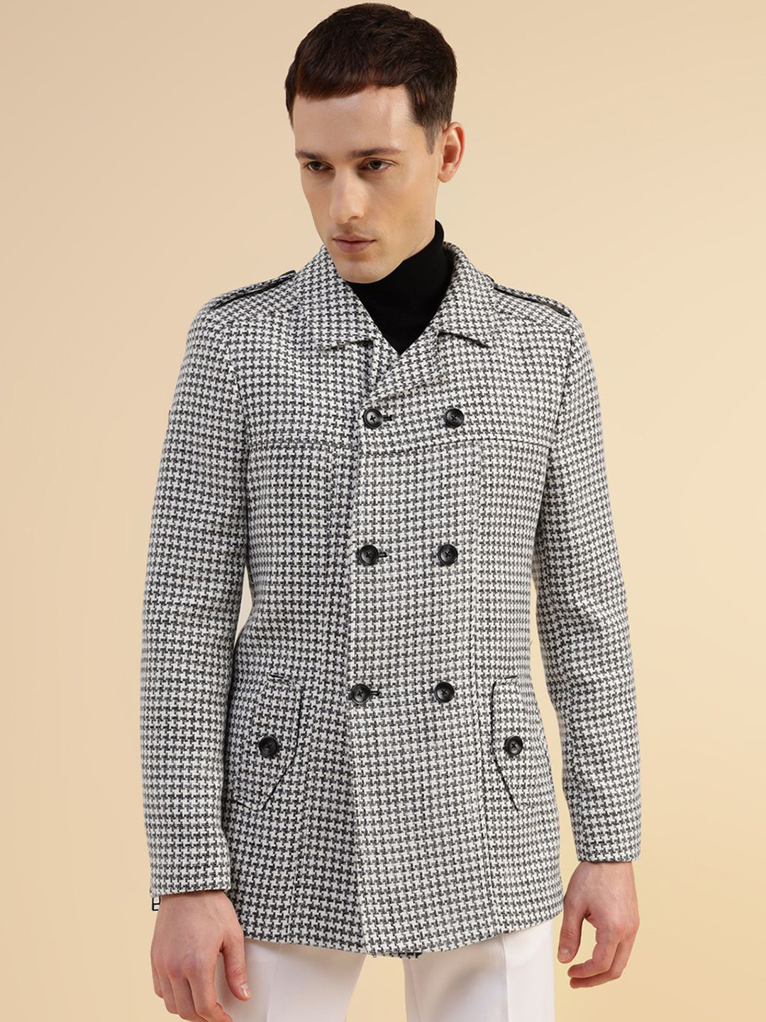 Givo Checked Slim-Fit Tweed Double-Breasted Formal Blazer