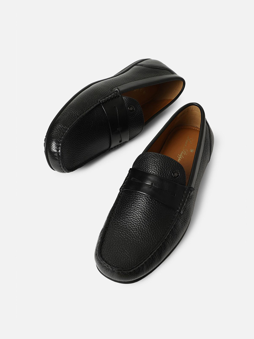 Louis Philippe Men Textured Leather Round Neck Formal Loafers