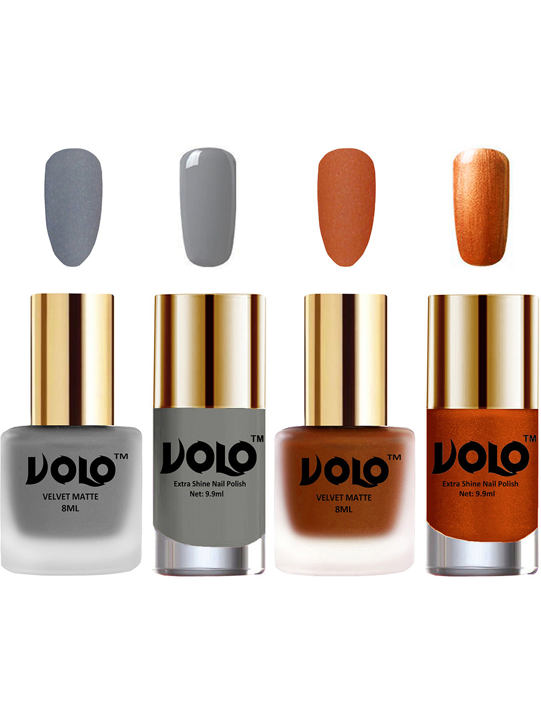 VOLO Set Of 4 Velvet Matte & Extra Shine Nail Polish - 8 ml & 9.9 ml Each- 20-35-41-60
