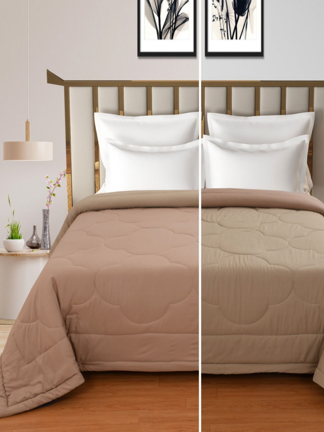 MallowWorld Brown Geometric Microfiber Mild Winter 150 GSM Single Bed Comforter