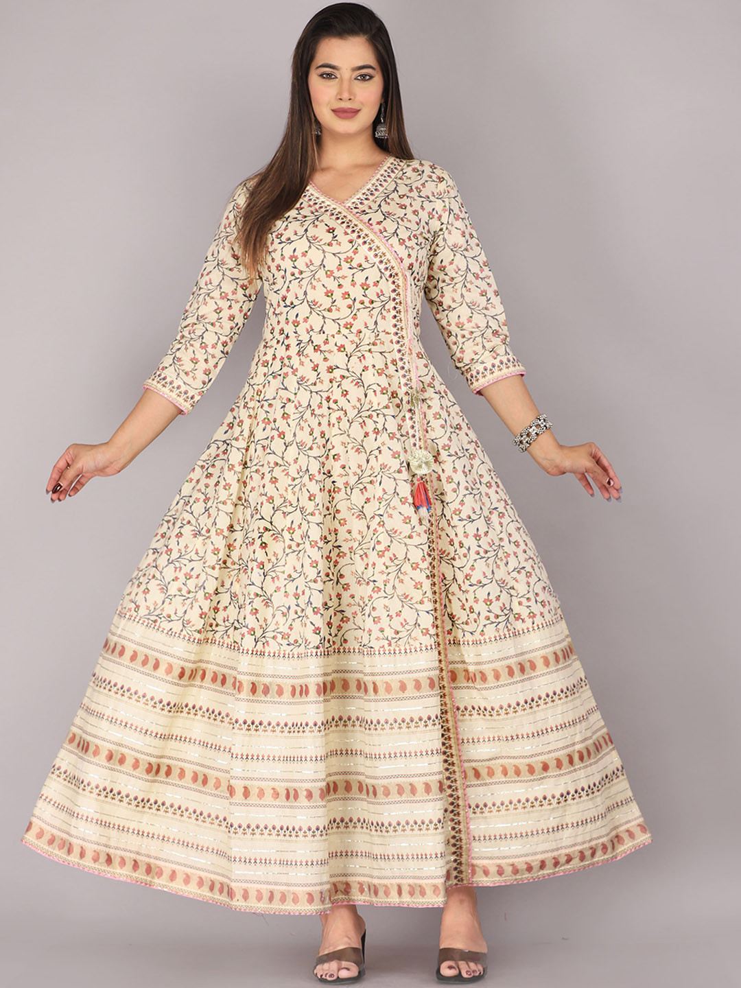 ARANGETRAM Women Floral Printed Gotta Patti Floral Anarkali Kurta