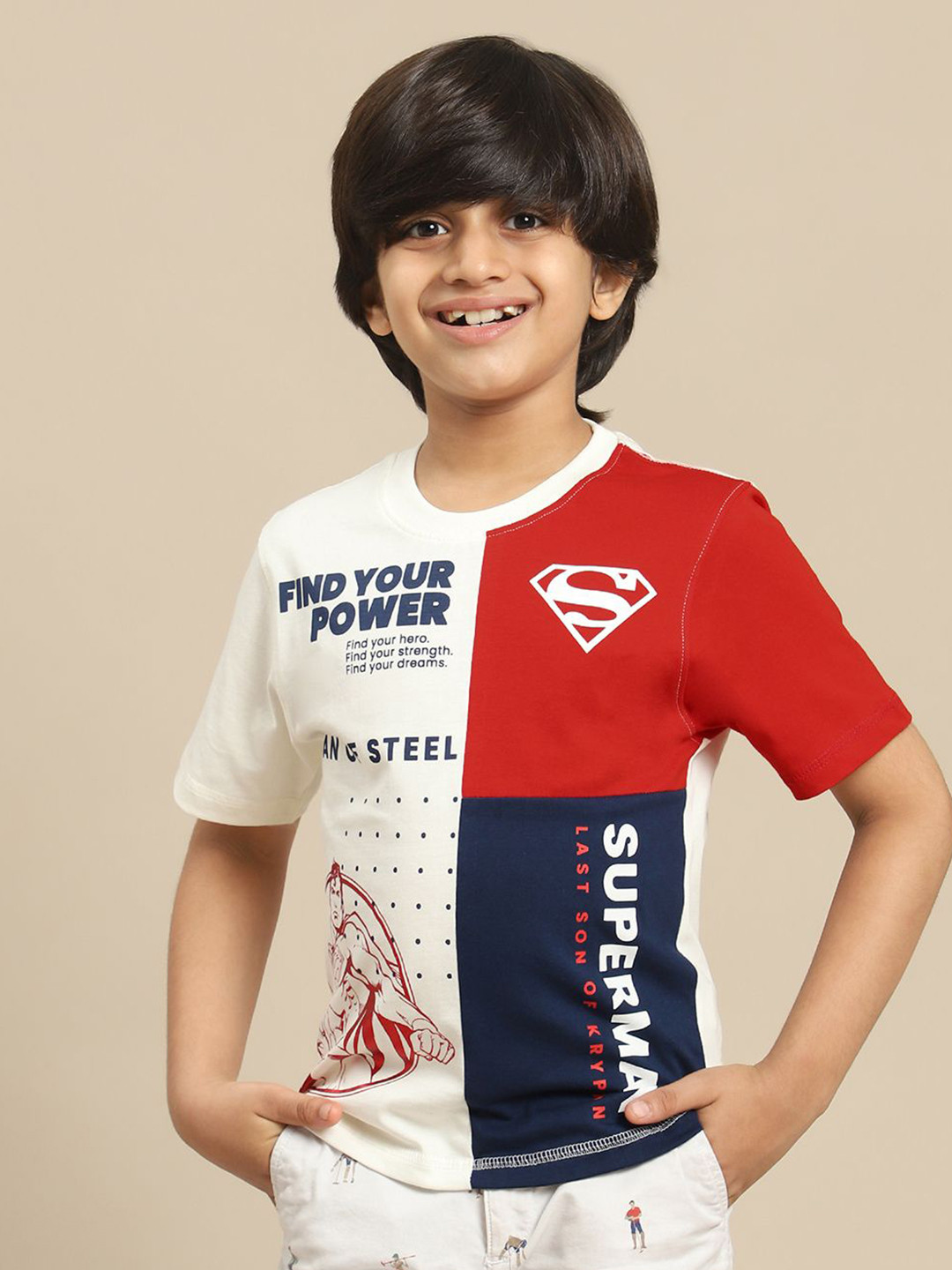 Kids Ville Boys Superman Typography Printed Pure Cotton Tshirt