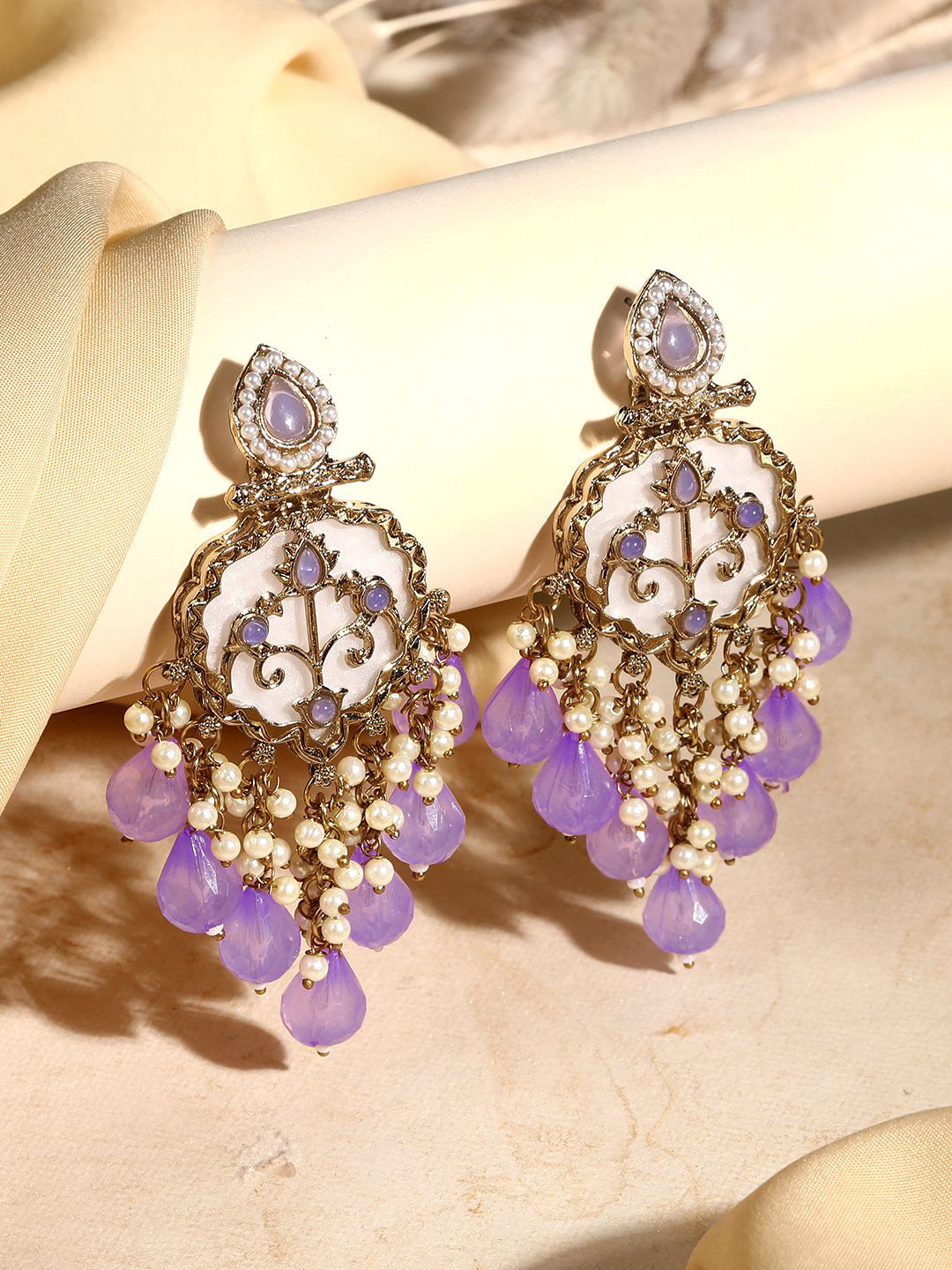 ASMITTA JEWELLERY Gold-Plated Stone Studded Contemporary Drop Earrings