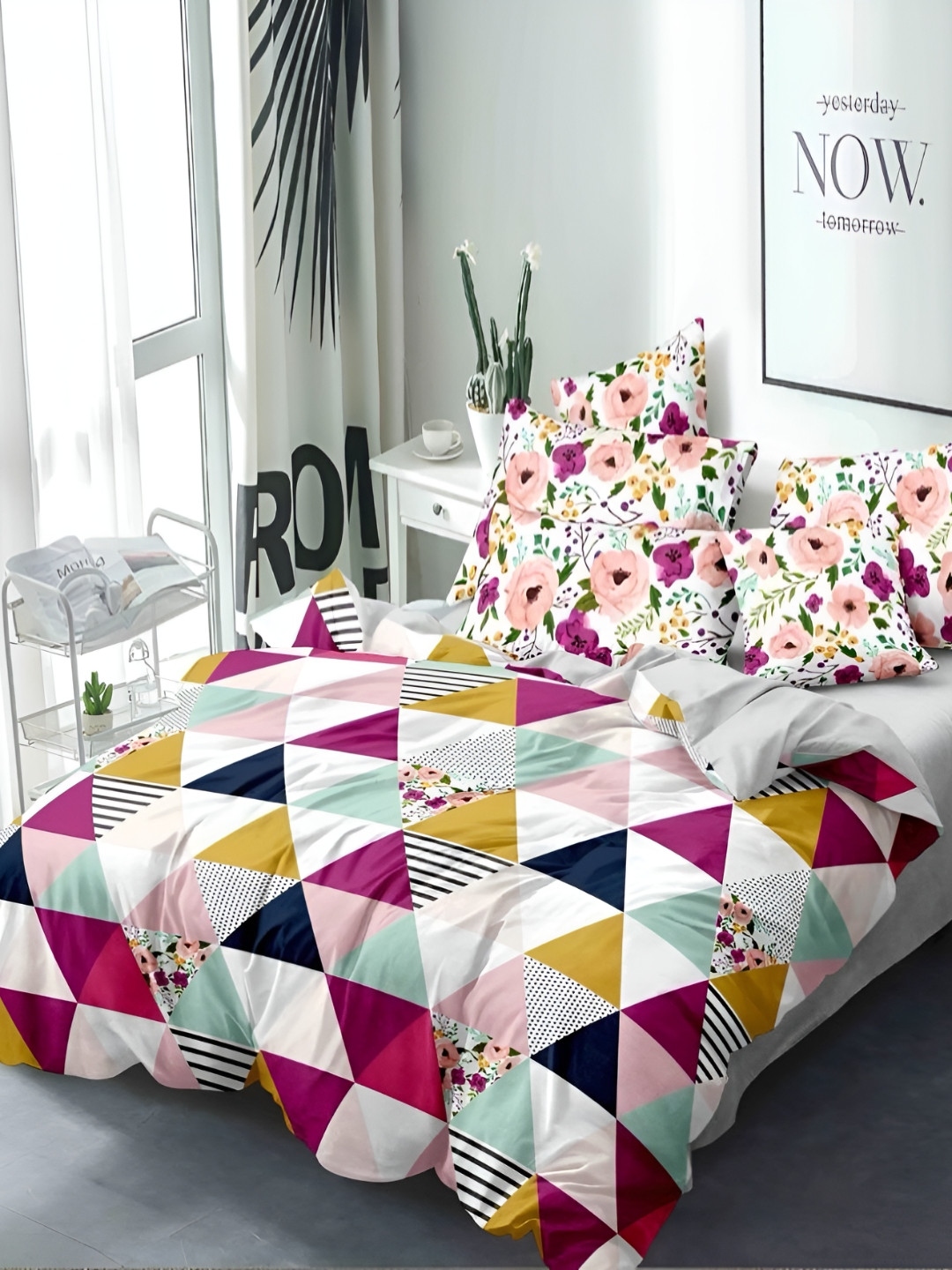 BREVARD White & Pink Checked Cotton Single Duvet Cover