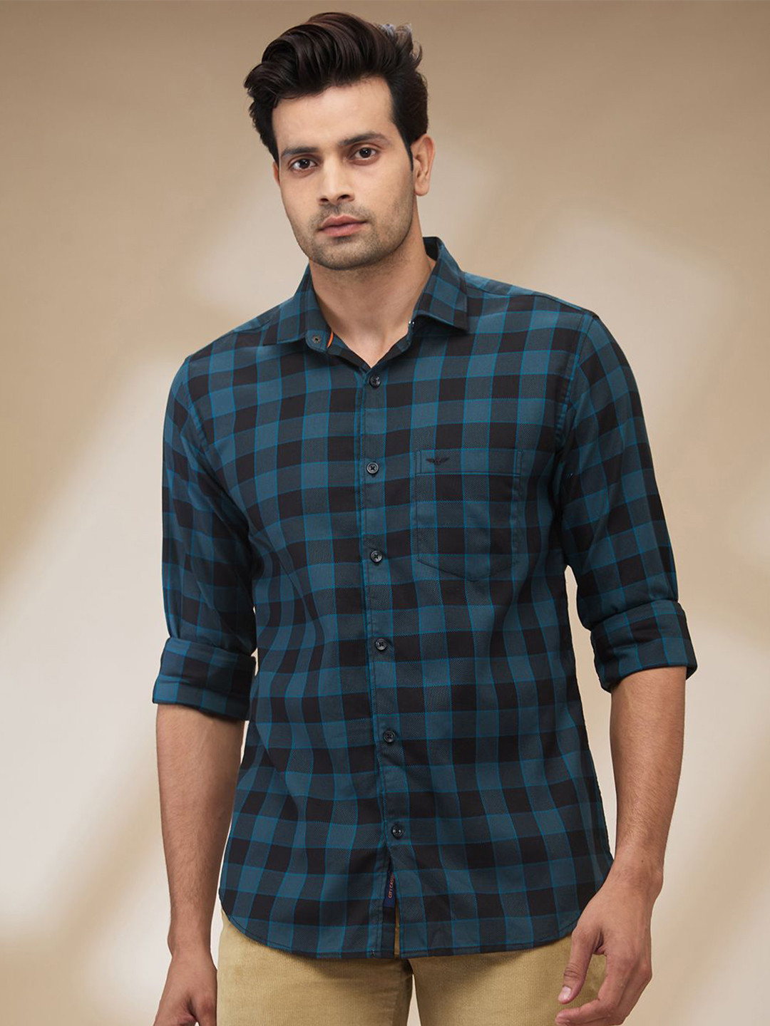 Park Avenue Men Spread Collar Buffalo Checked Cotton Slim Fit Casual Shirt