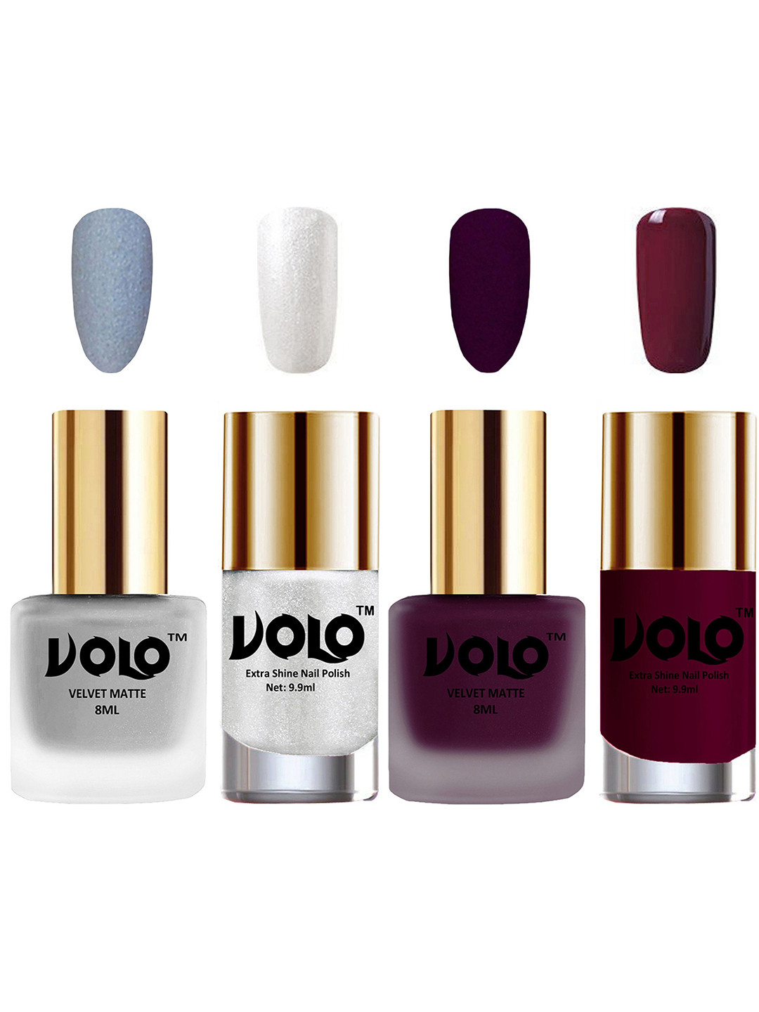 VOLO Set Of 4 Velvet Matte & Extra Shine Nail Polish - 8 ml Each & 9ml Each-33-46-46-34