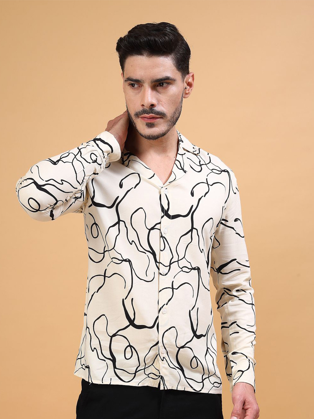 Vanguard Men Classic Cuban Collar Abstract Printed Casual Shirt