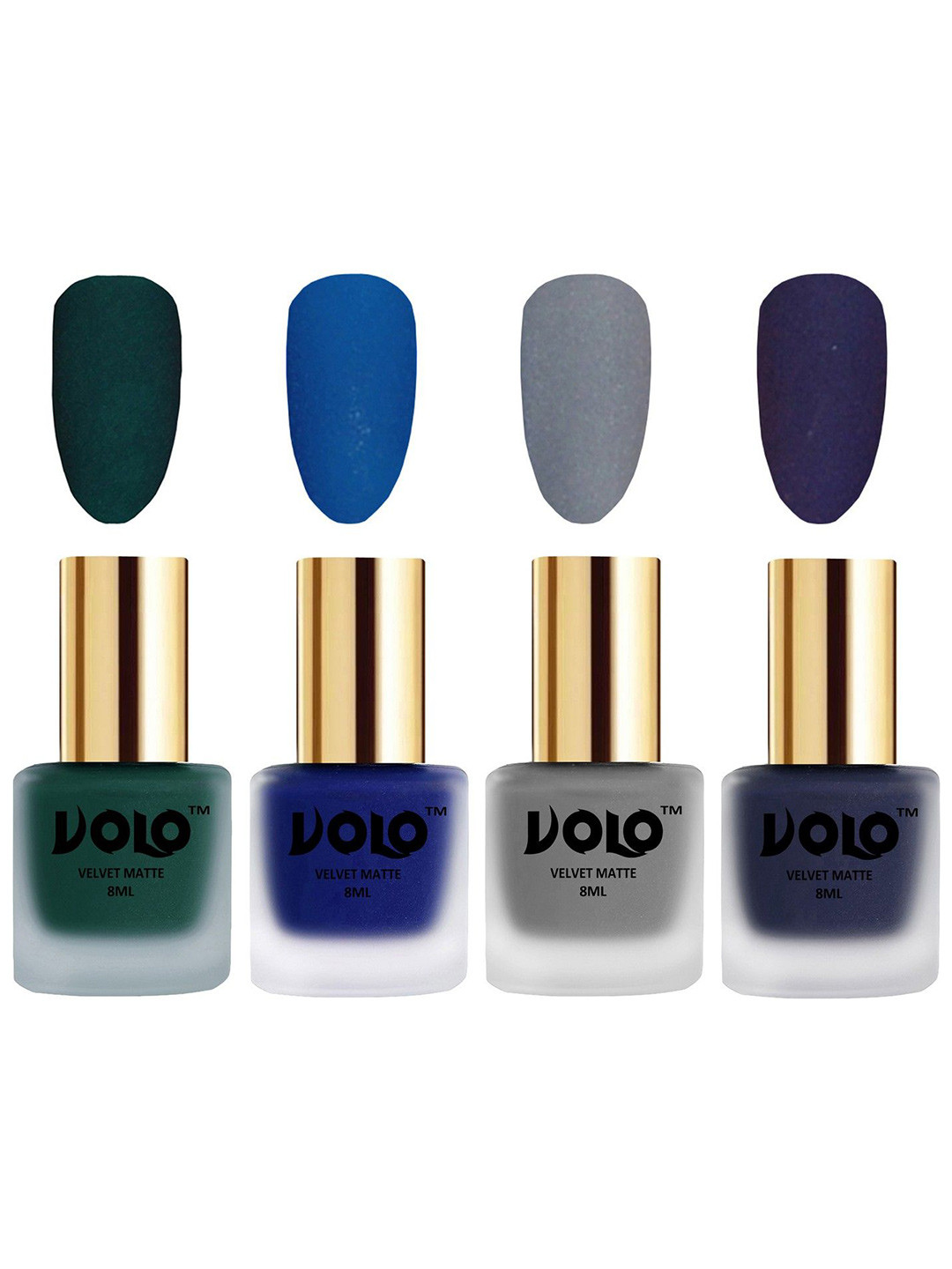 VOLO Set Of 4 Velvet Matte Nail Polish - 8 ml - Russian Navy Blue-Dark Green-Blue-Grey