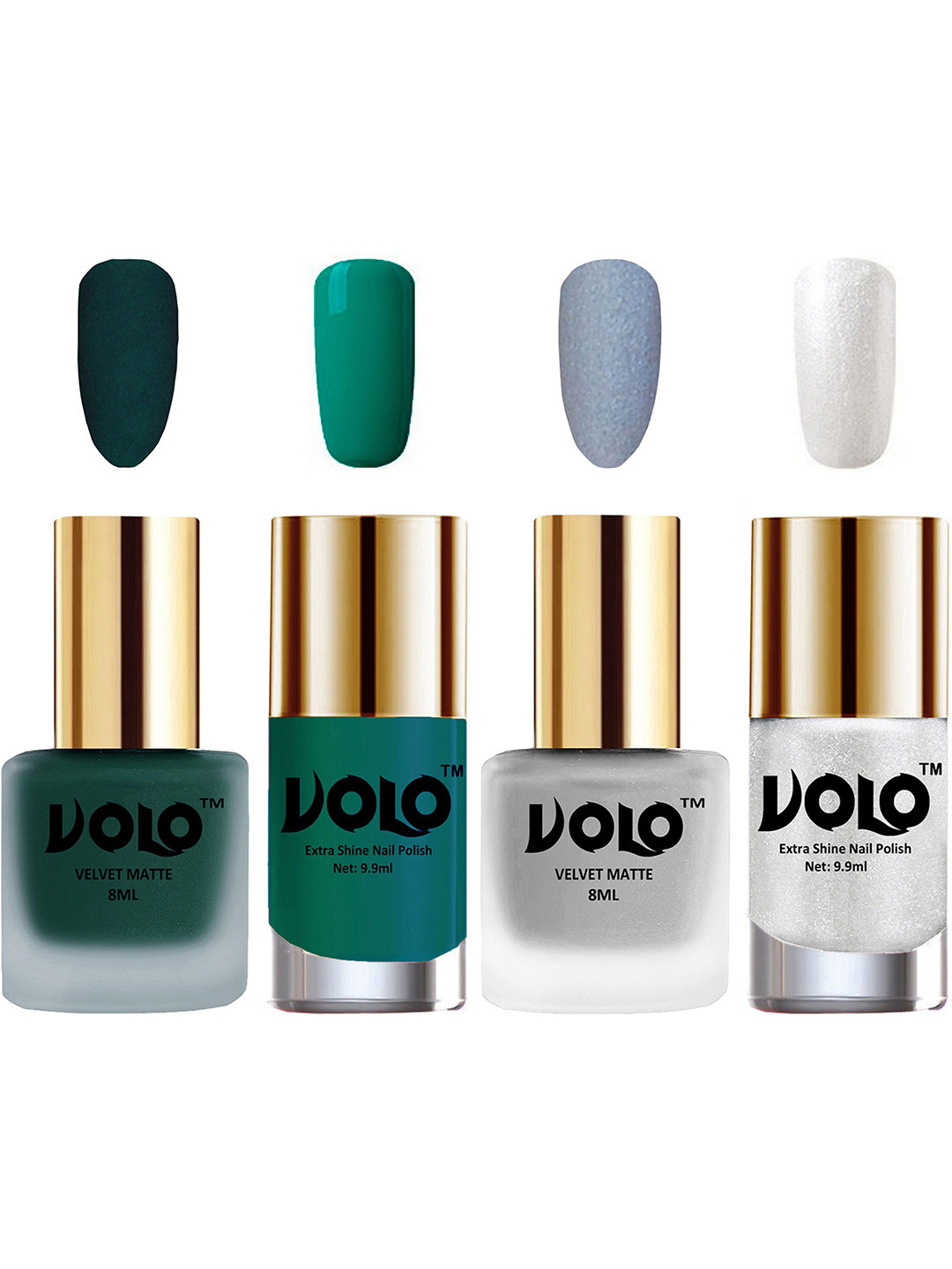 VOLO Set Of 4 Velvet Matte & Extra Shine Nail Polish-8 ml & 9.9 ml Each Shade 12-33-26-46