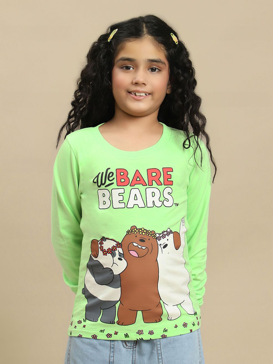 Kids Ville Girls We Bare Bears Graphic Printed Round Neck Cotton T-shirt