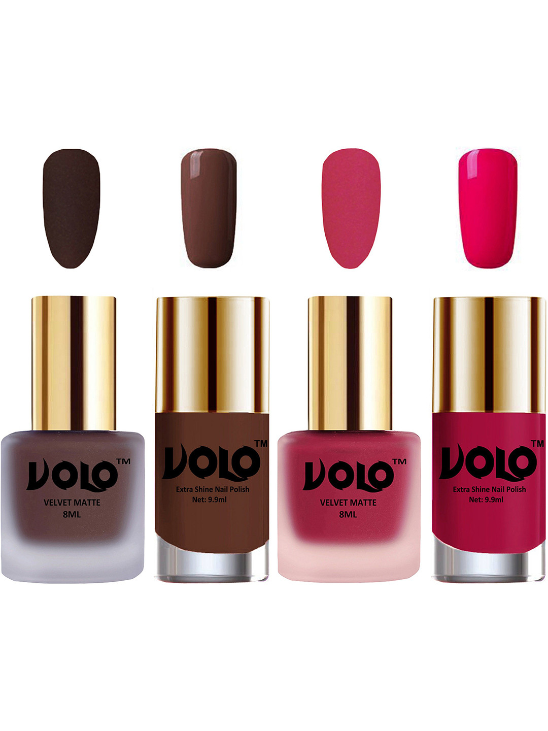 VOLO Set Of 4 Velvet Matte & Extra Shine Nail Polish - 8 ml Each & 9ml Each -02-43-19-53