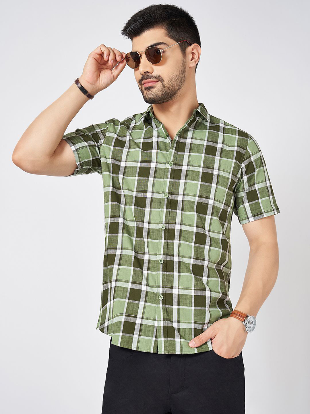 BYFORD by Pantaloons Men Spread Collar Tartan Checked Cotton Casual Shirt