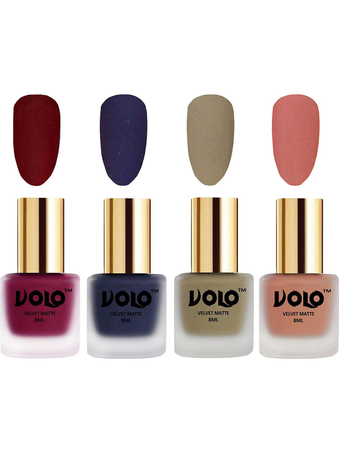 VOLO Set Of 4 Matte Nail Polish-8 ml-Sand Nude-Russian Navy Blue-Light Peach-Carrot Red