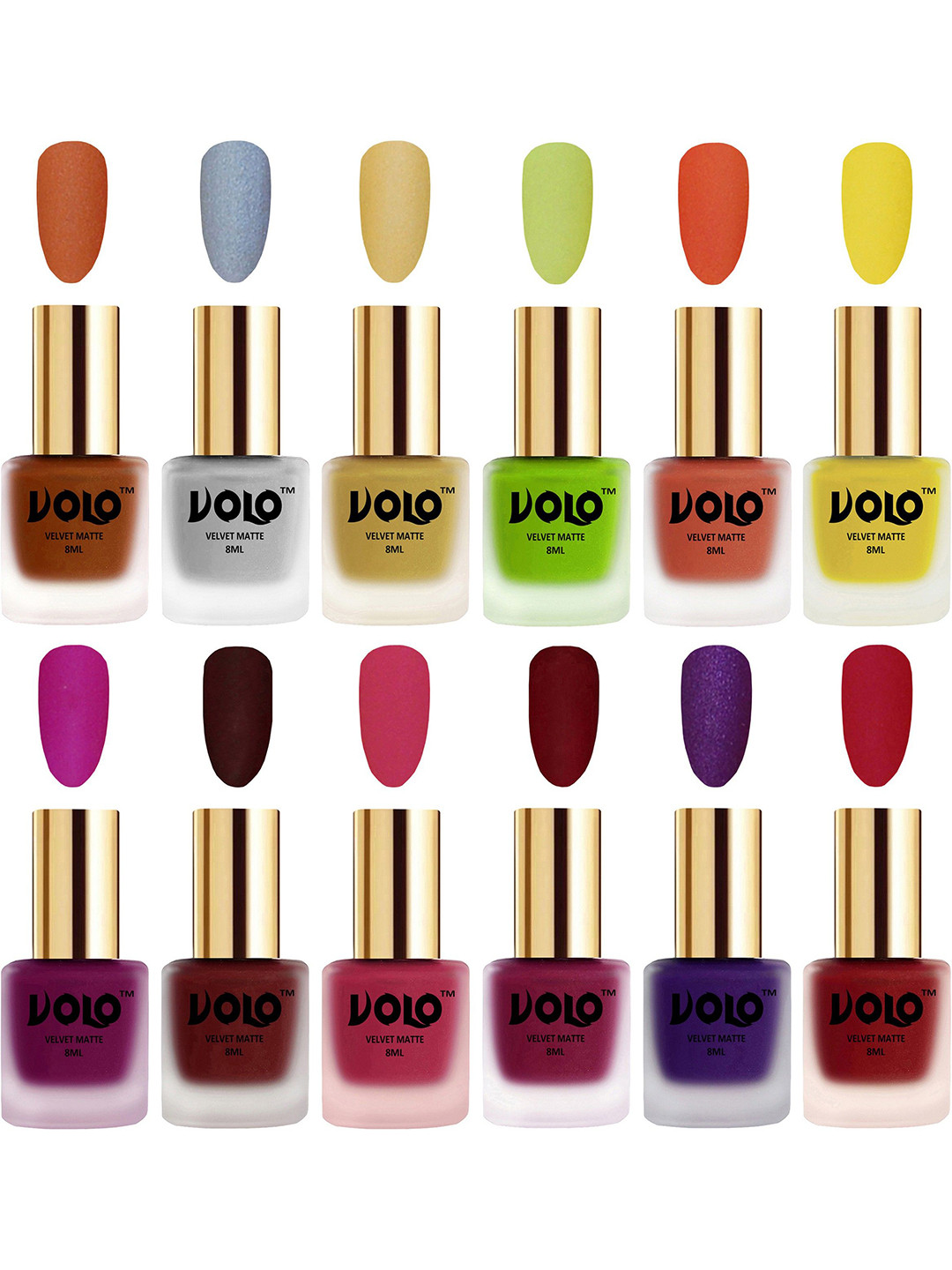 VOLO Set Of 12 Velvet Matte Nail Polish - 8 ml Each Shade - Magenta - Metallic Dark Purple