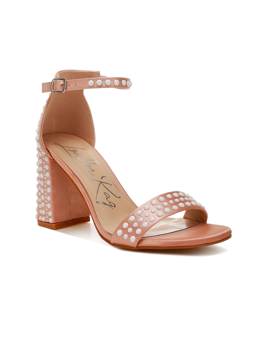 London Rag Synthetic Block Sandals with Laser Cuts Peep Toes