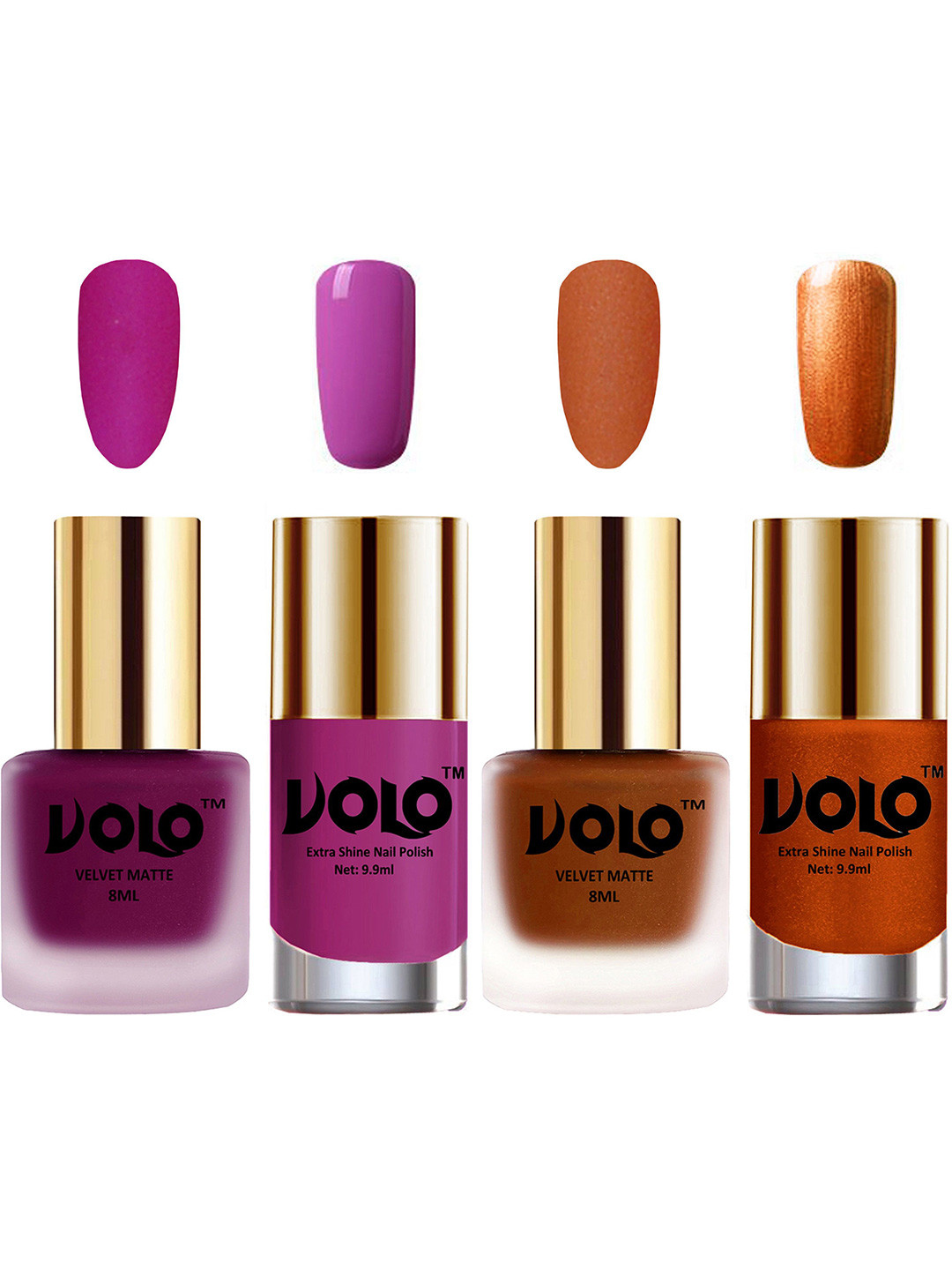VOLO Set Of 4 Velvet Matte & Extra Shine Nail Polish-8 ml & 9.9 ml Each Shade 14-35-35-60