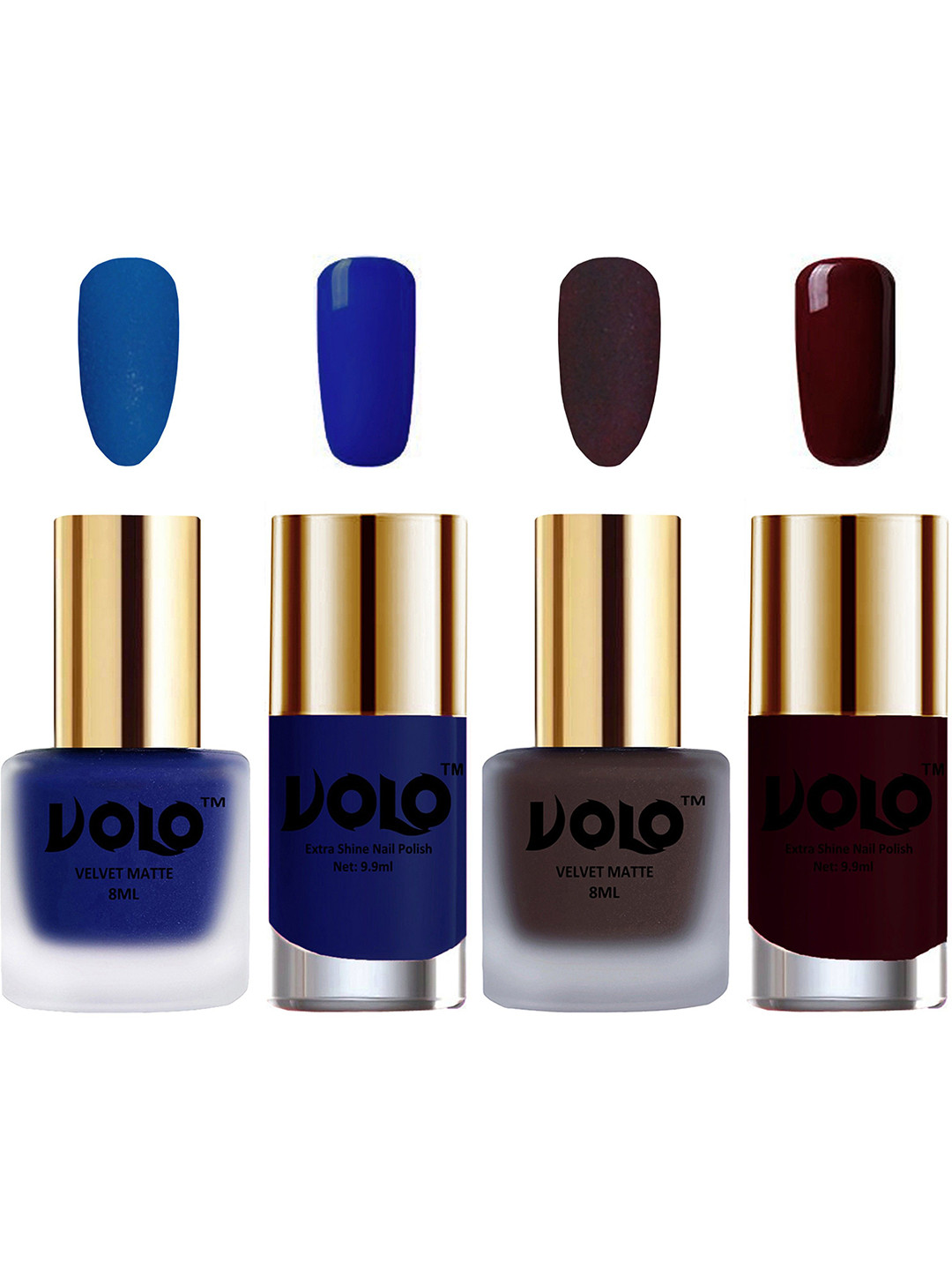 VOLO Set Of 4 Velvet Matte & Extra Shine Nail Polish - 8 ml Each & 9ml Each- 19-29-66-44