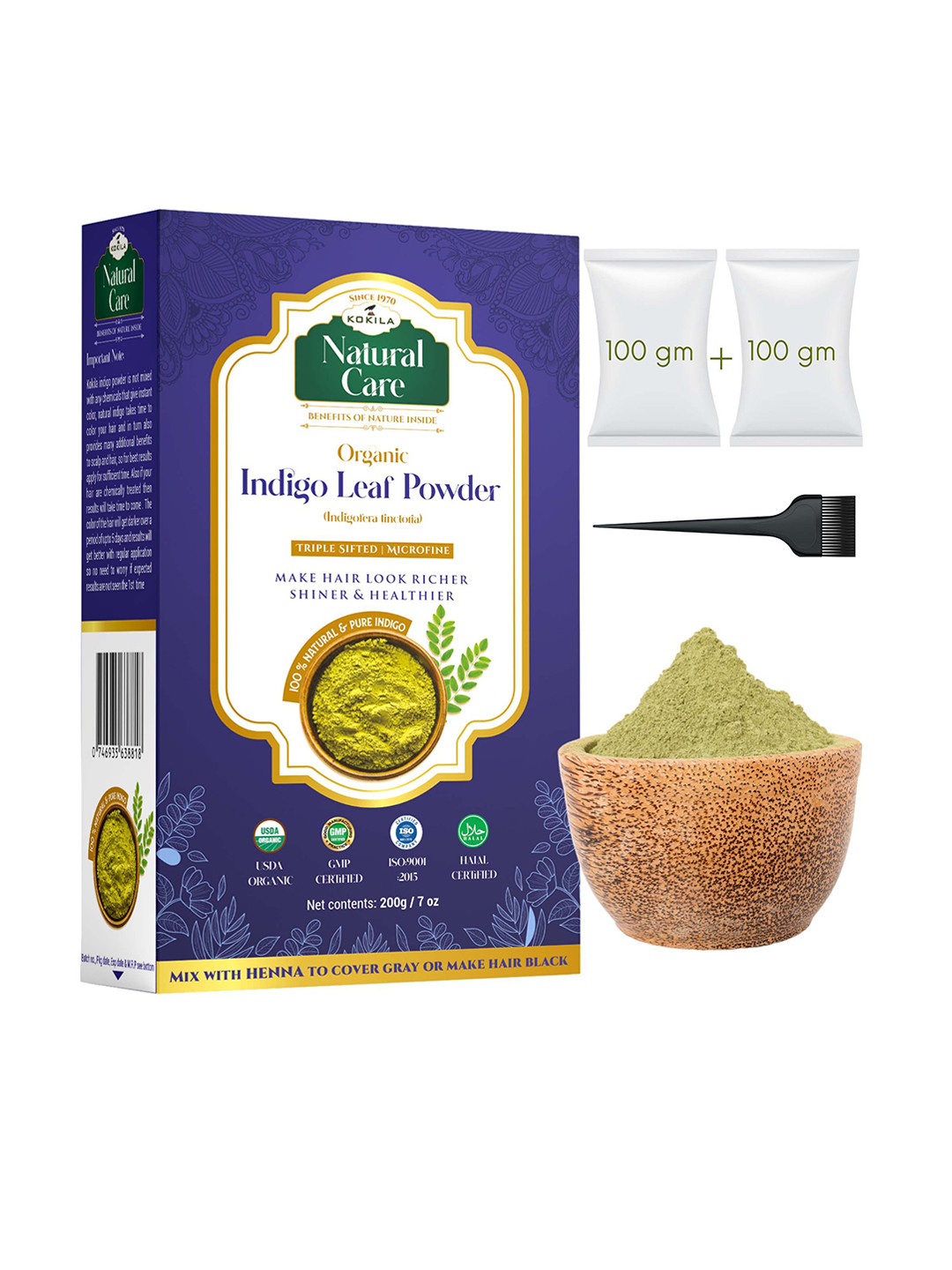 KOKILA Indigo Powder 100% Naturals & Organic Hair Coloring - 200g - Dark Brown