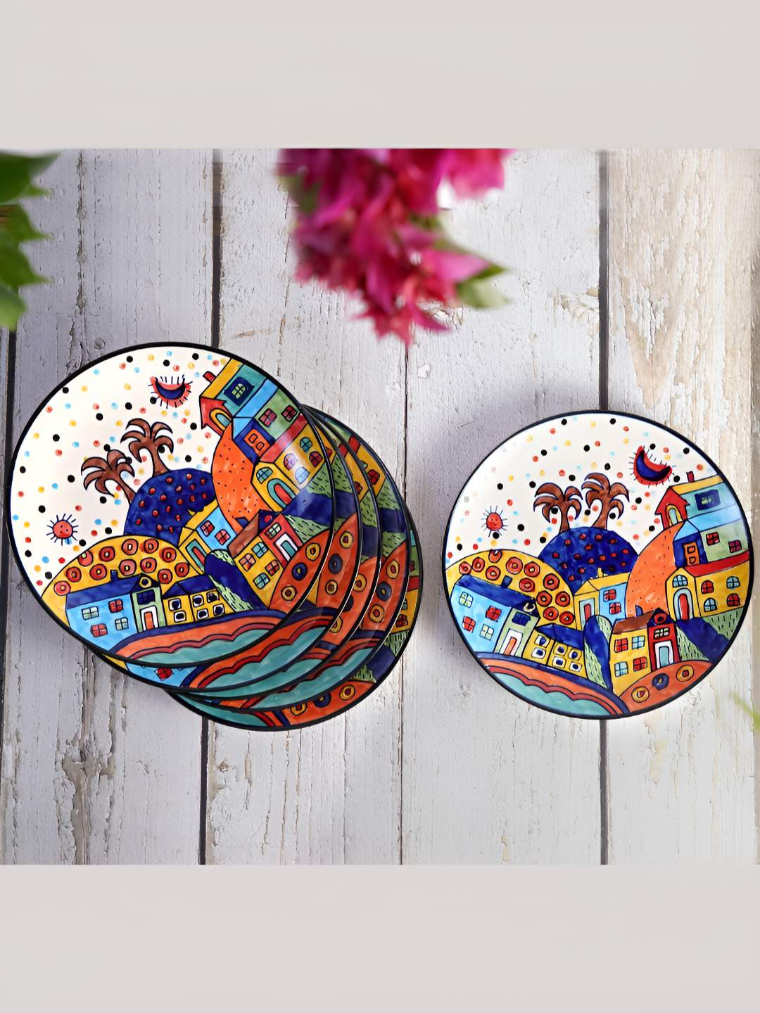 Freakway White & Blue  6 Pieces Ceramic Dishwasher and Microwave Safe Plates