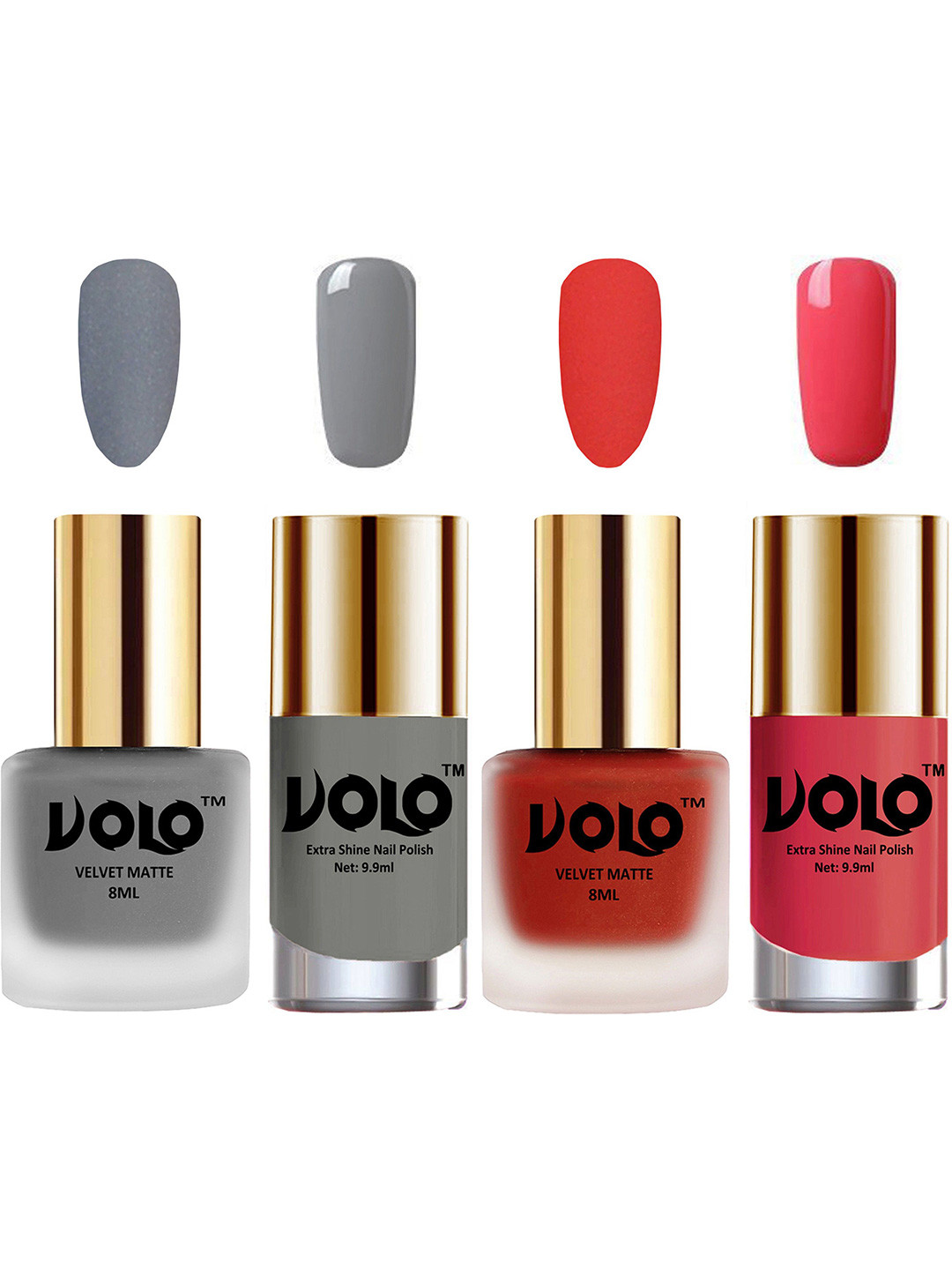 VOLO Set Of 4 Velvet Matte & Extra Shine Nail Polish-8 ml & 9.9 ml Each Shade 20-55-41-56
