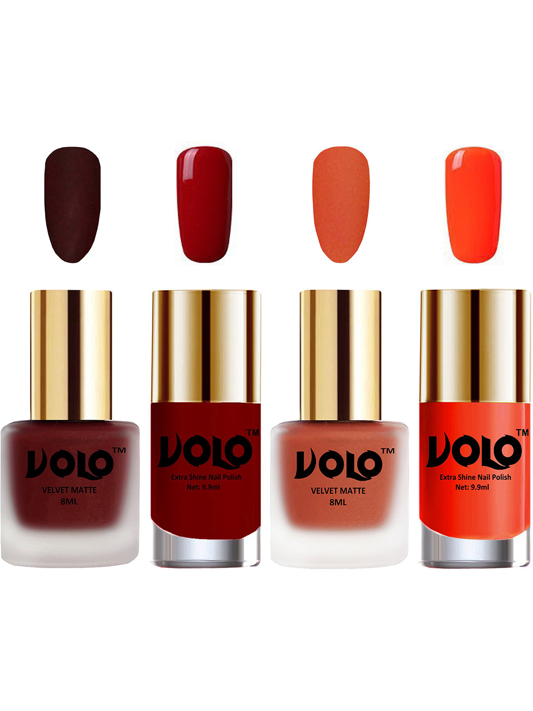 VOLO Set Of 4 Velvet Matte & Extra Shine Nail Polish - 8 ml & 9.9 ml Each- 23-30-31-14
