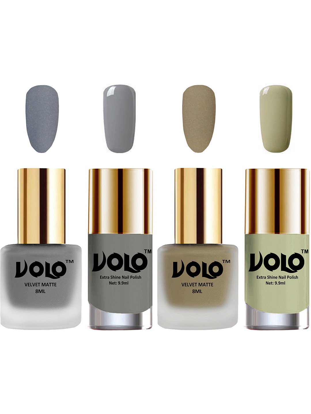 VOLO Set Of 4 Velvet Matte & Extra Shine Nail Polish-8 ml & 9.9 ml Shade 20-37-41-40