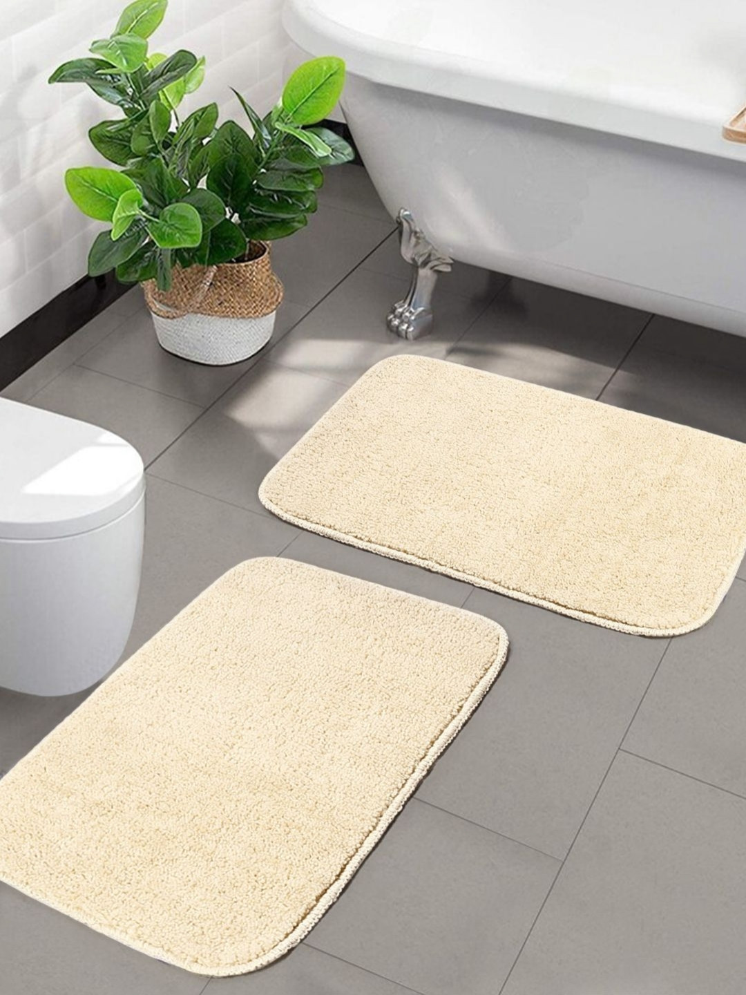 Saral Home Beige 2 Pieces Microfibre Anti Skid Bath Mats