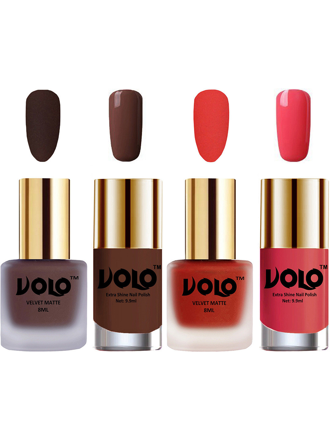 VOLO Set Of 4 Velvet Matte & Extra Shine Nail Polish-8 ml & 9.9 ml Each Shade 02-44-19-56
