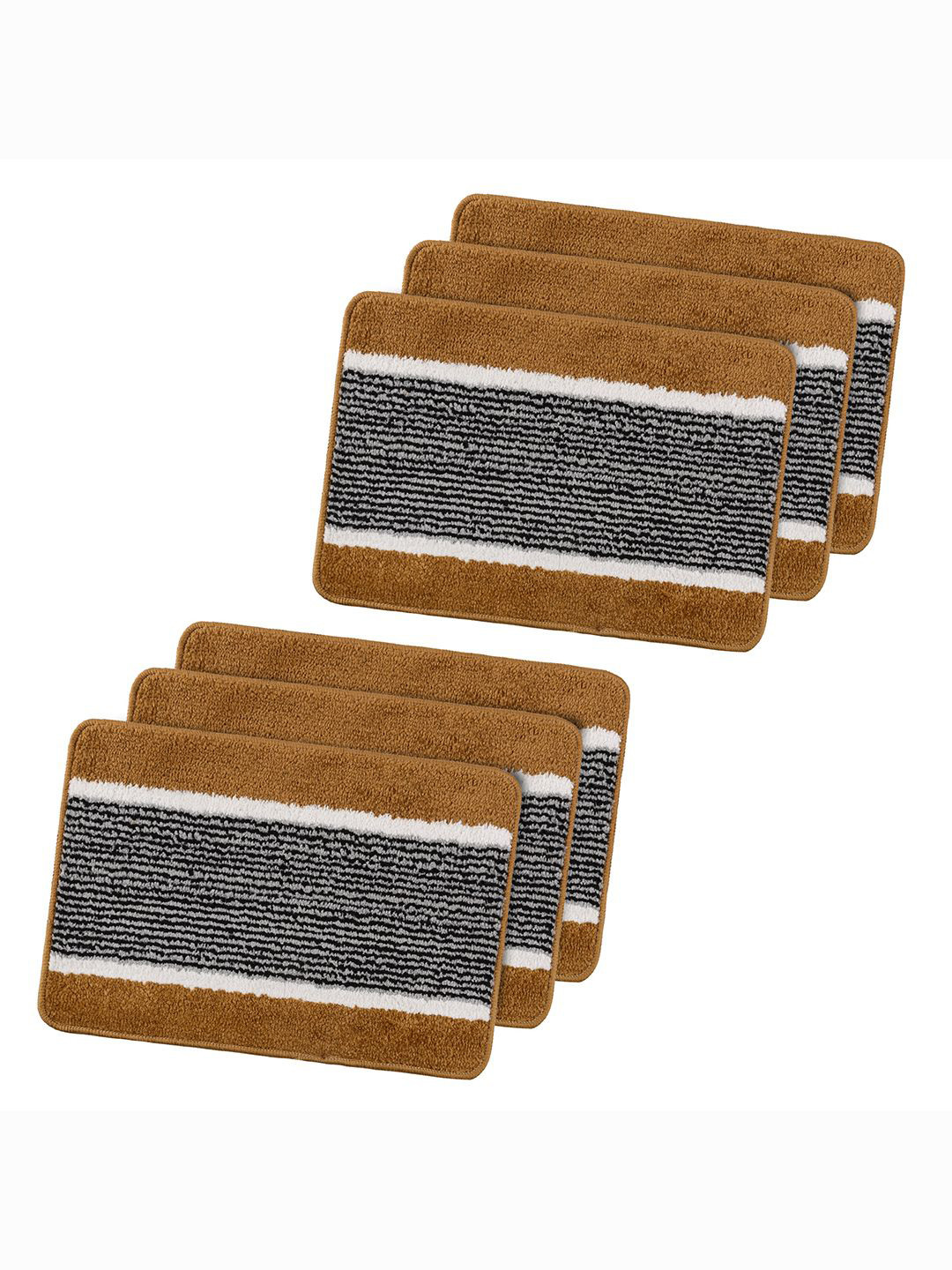 Kuber Industries Blue & Black 6 Pieces Striped Microfiber Anti-Skid Doormats