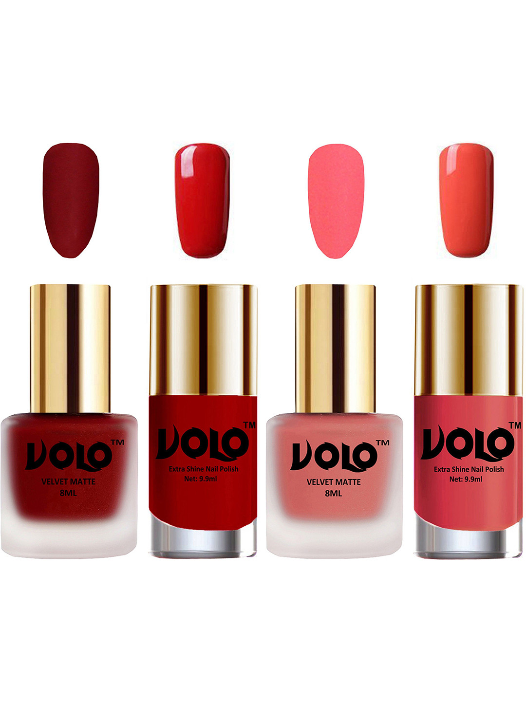 VOLO Set Of 4 Velvet Matte & Extra Shine Nail Polish - 8 ml Each - 22 - 41 - 36 - 49
