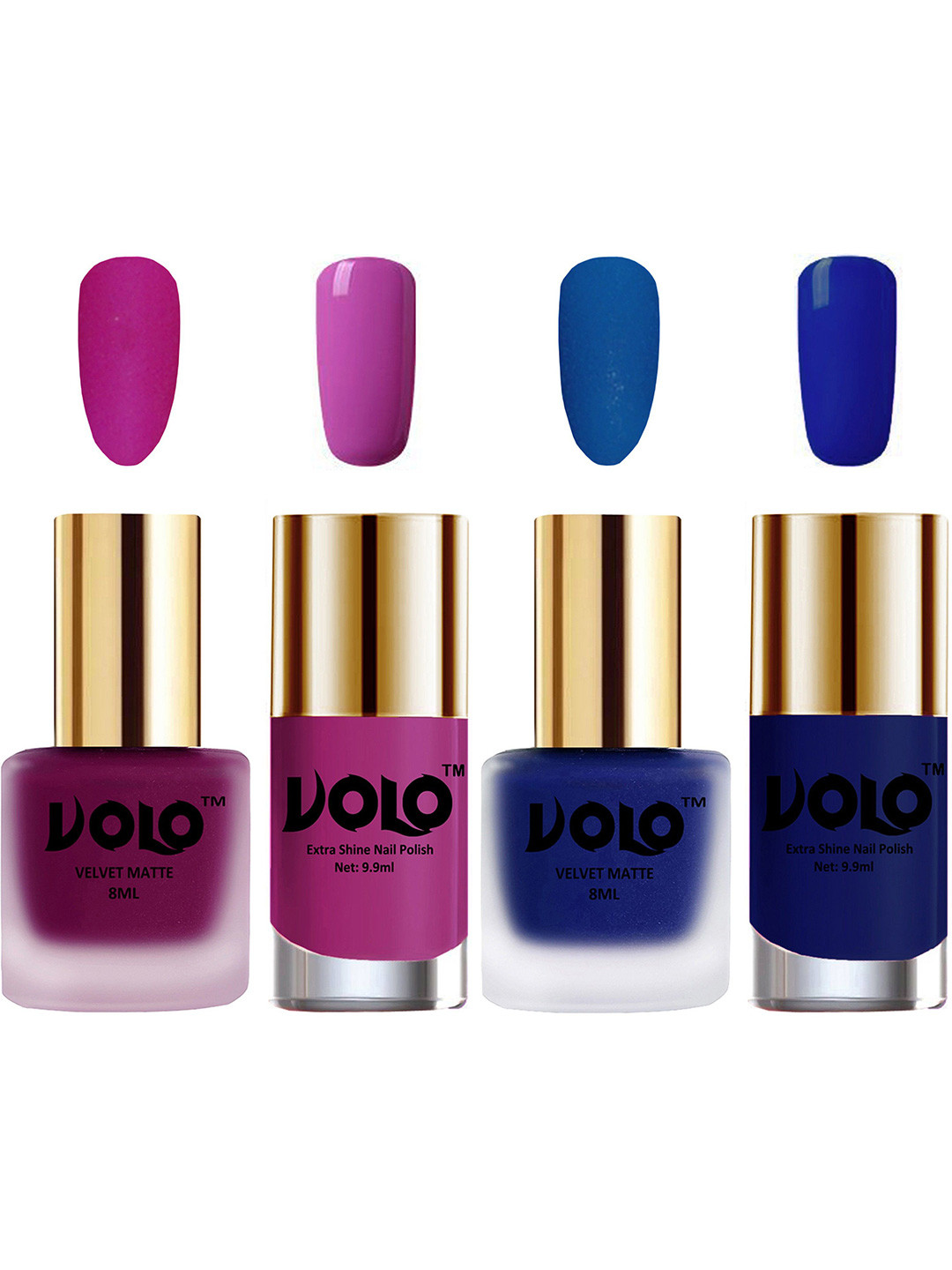 VOLO Set Of 4 Velvet Matte & Extra Shine Nail Polish-8 ml & 9.9 ml Each Shade 14-19-35-66