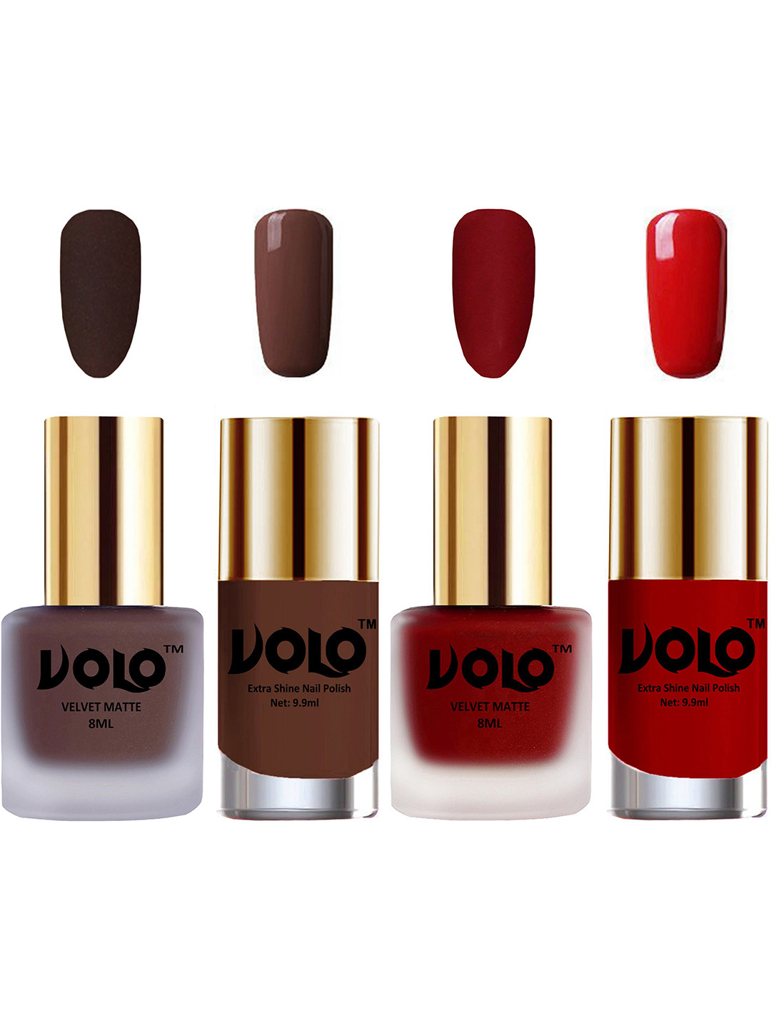 VOLO Set Of 4 Velvet Matte & Extra Shine Nail Polish - 8 ml Each & 9ml Each-02-22-19-36