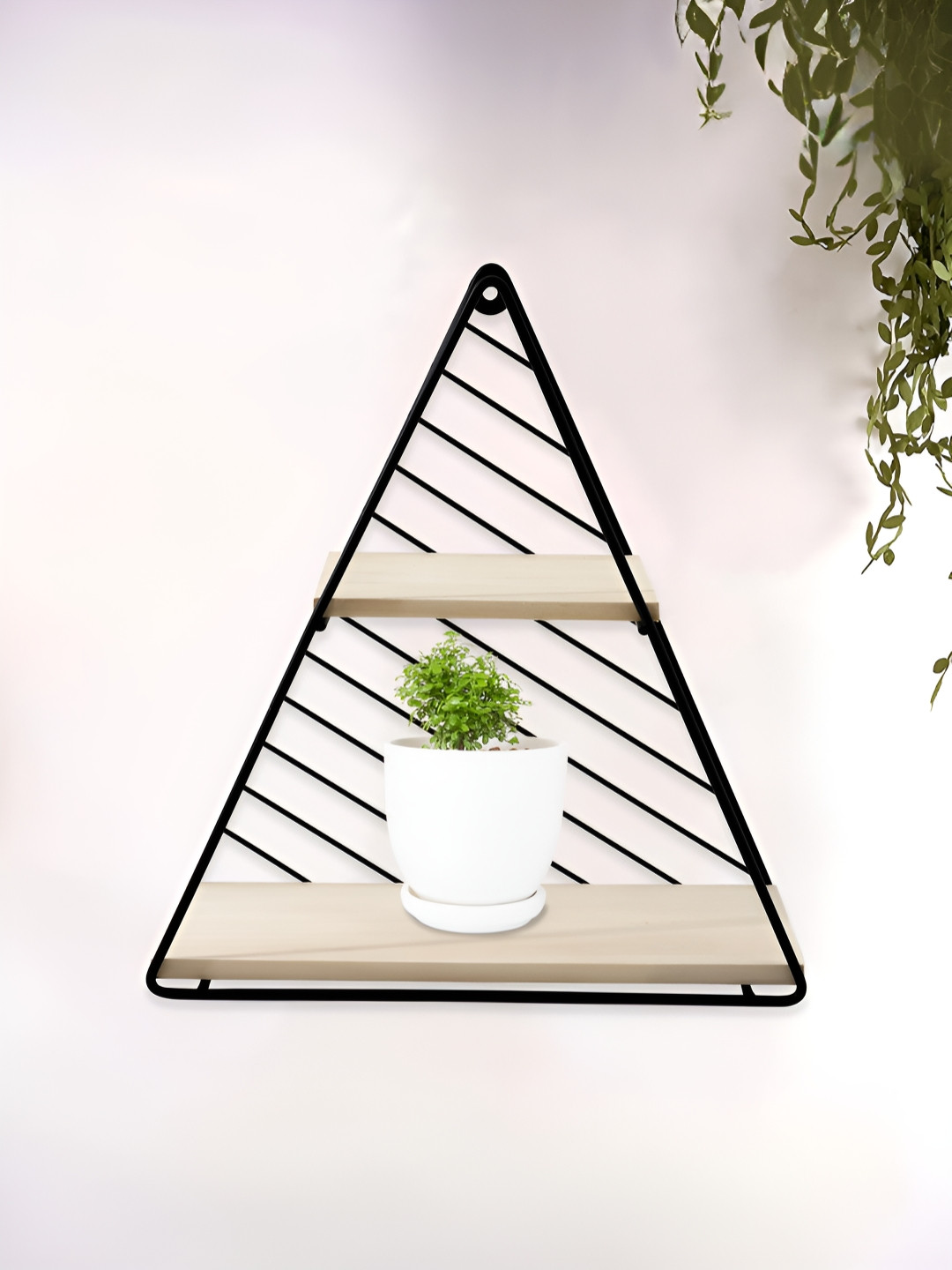 UMAI Black & Beige Metal Triangular Hanging Wall Shelf
