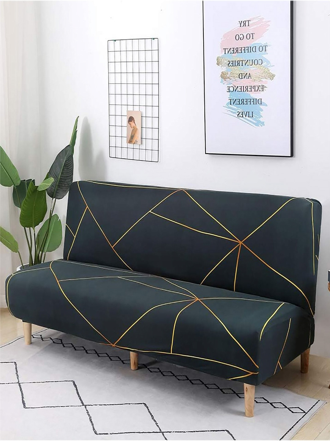 HOUSE OF QUIRK Green & Gold Toned Printed 2 Seater Sofa Cover