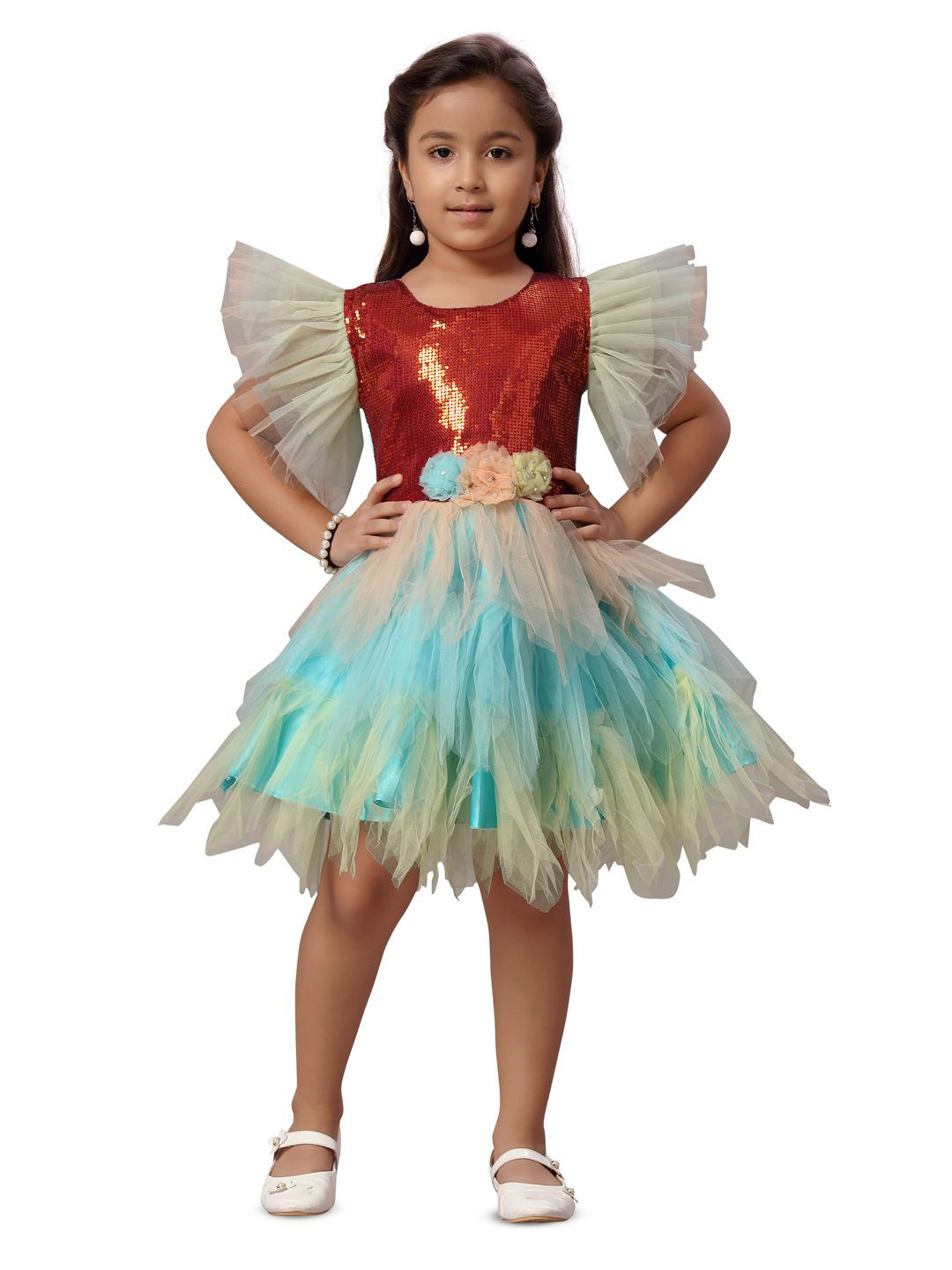 BAESD Girl Self Design Bows and Ruffles Fit & Flare Dress Comes with a belt