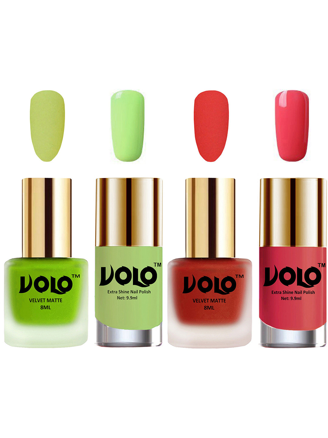 VOLO Set Of 4 Velvet Matte & Extra Shine Nail Polish-8 ml & 9.9 ml Each Shade 39-44-28-56