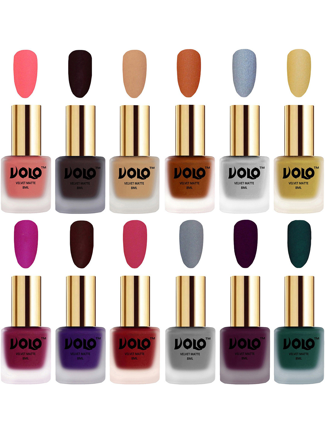 VOLO Set Of12 Velvet Matte Nail Polish - 8 ml Each