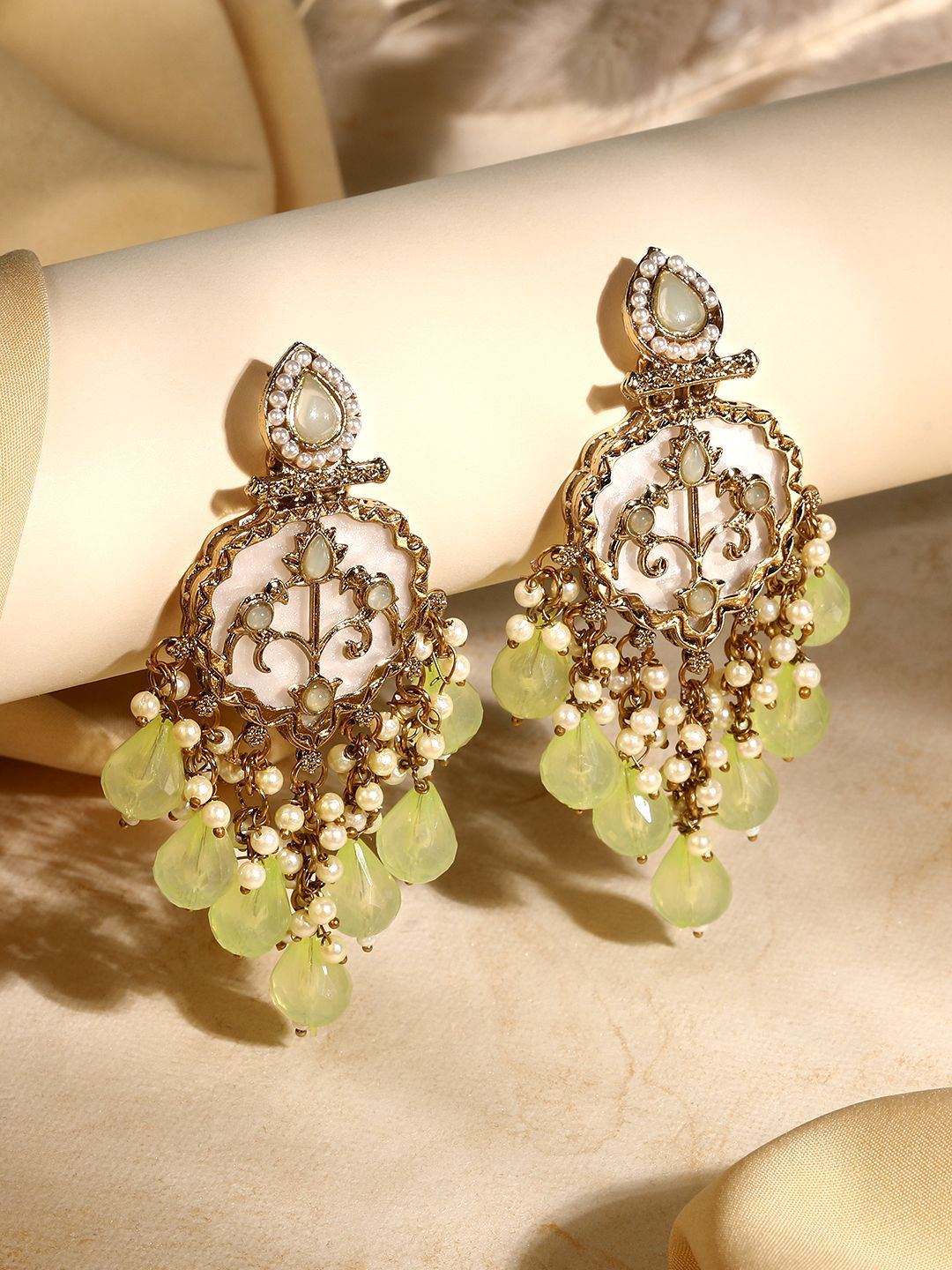 ASMITTA JEWELLERY Gold-Plated Stone Studded Contemporary Drop Earrings