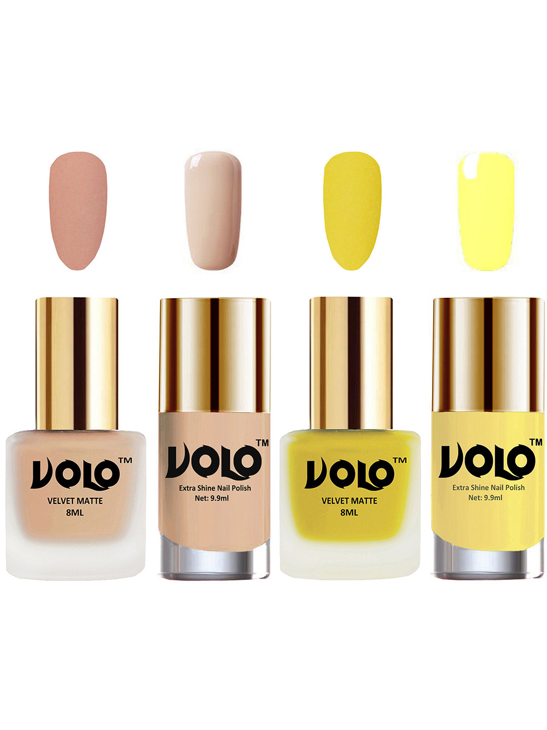 VOLO Set Of 4 Velvet Matte & Extra Shine Nail Polish - 8 ml Each & 9ml Each-38-40-64-29